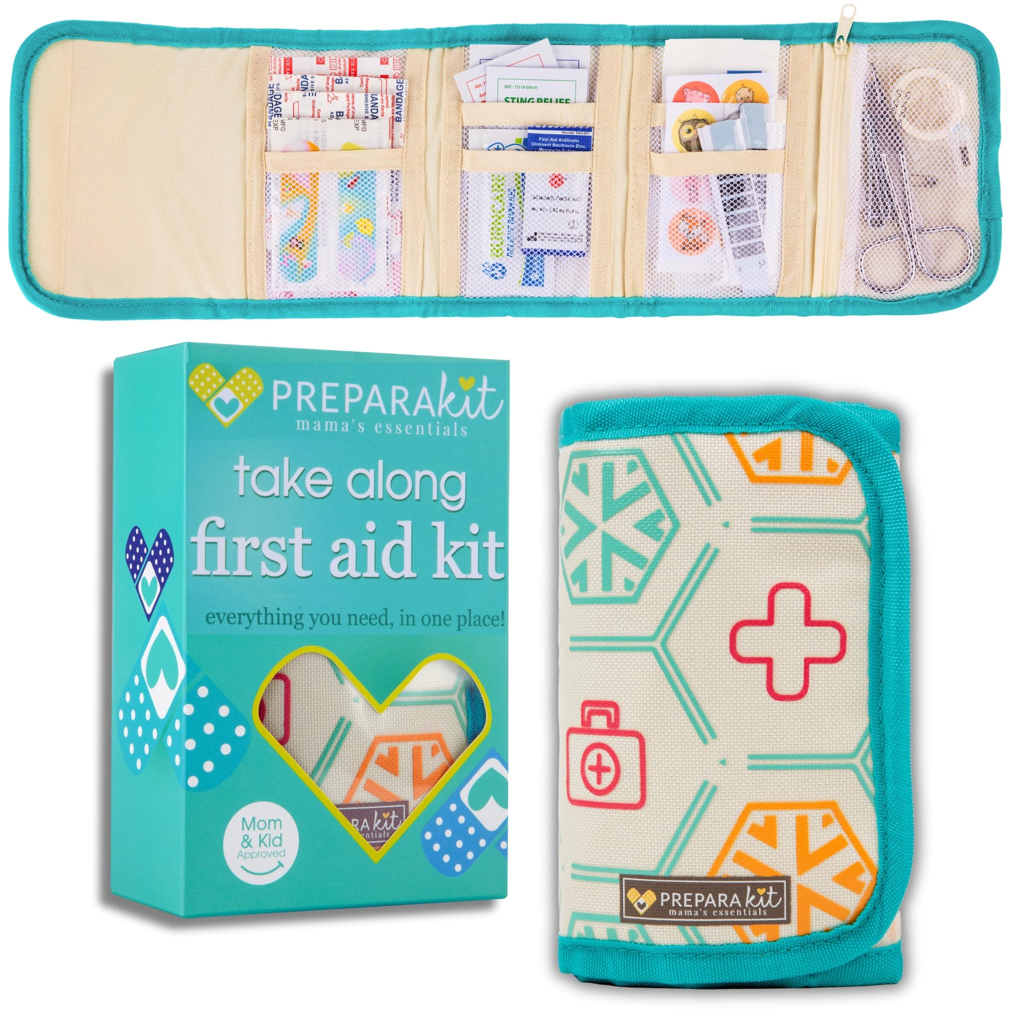 Travel First Aid Kit for Kids - Mini Car, Purse, Backpack, or Diaper Bag 75 Piece Medicine Includes All Essential Medical Supplies TSA-Approved (Teal)