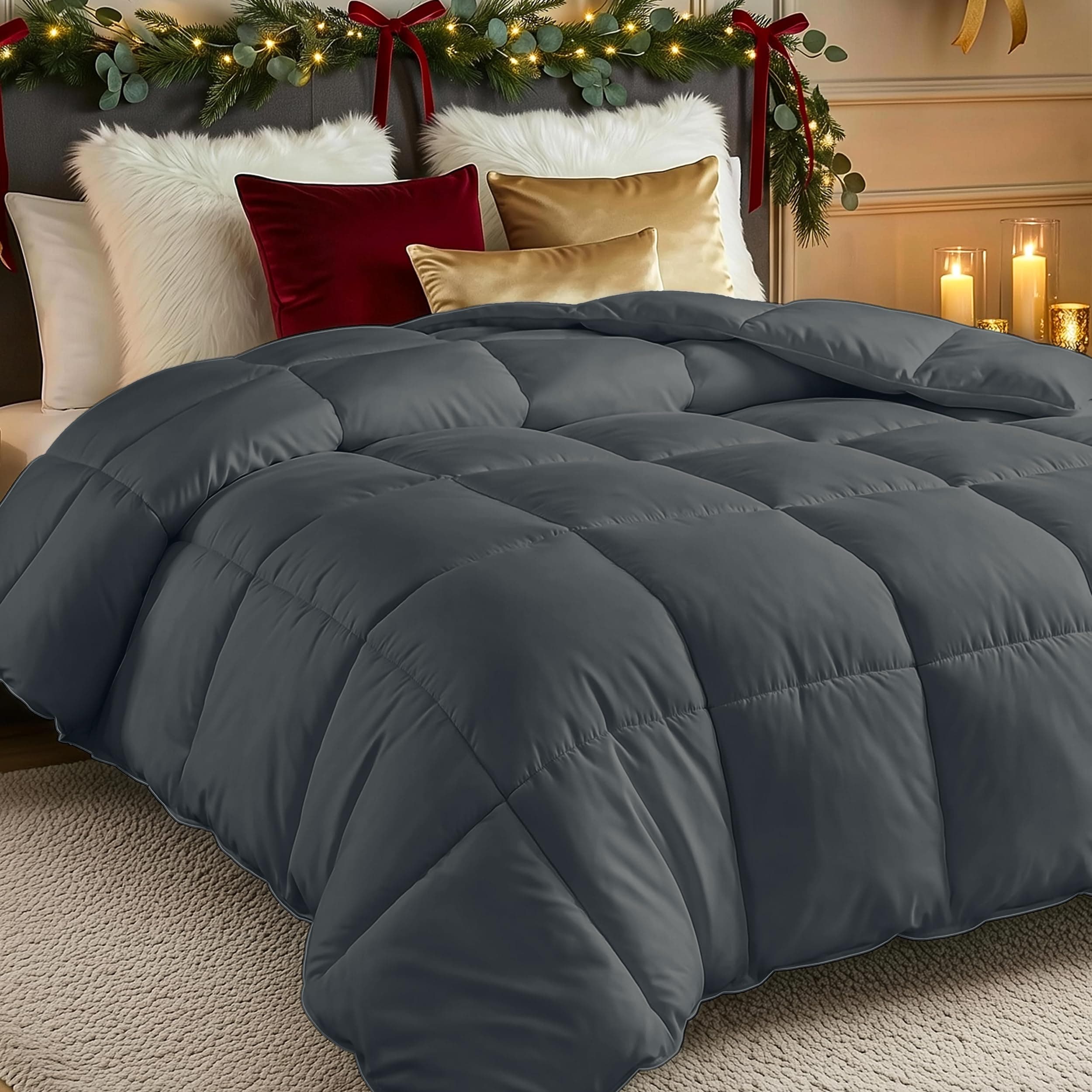 Utopia Bedding All Season 250 GSM Comforter - Soft Down Alternative Comforter - Plush Siliconized Fiberfill Duvet Insert - Box Stitched (King/Cal King, Gray)
