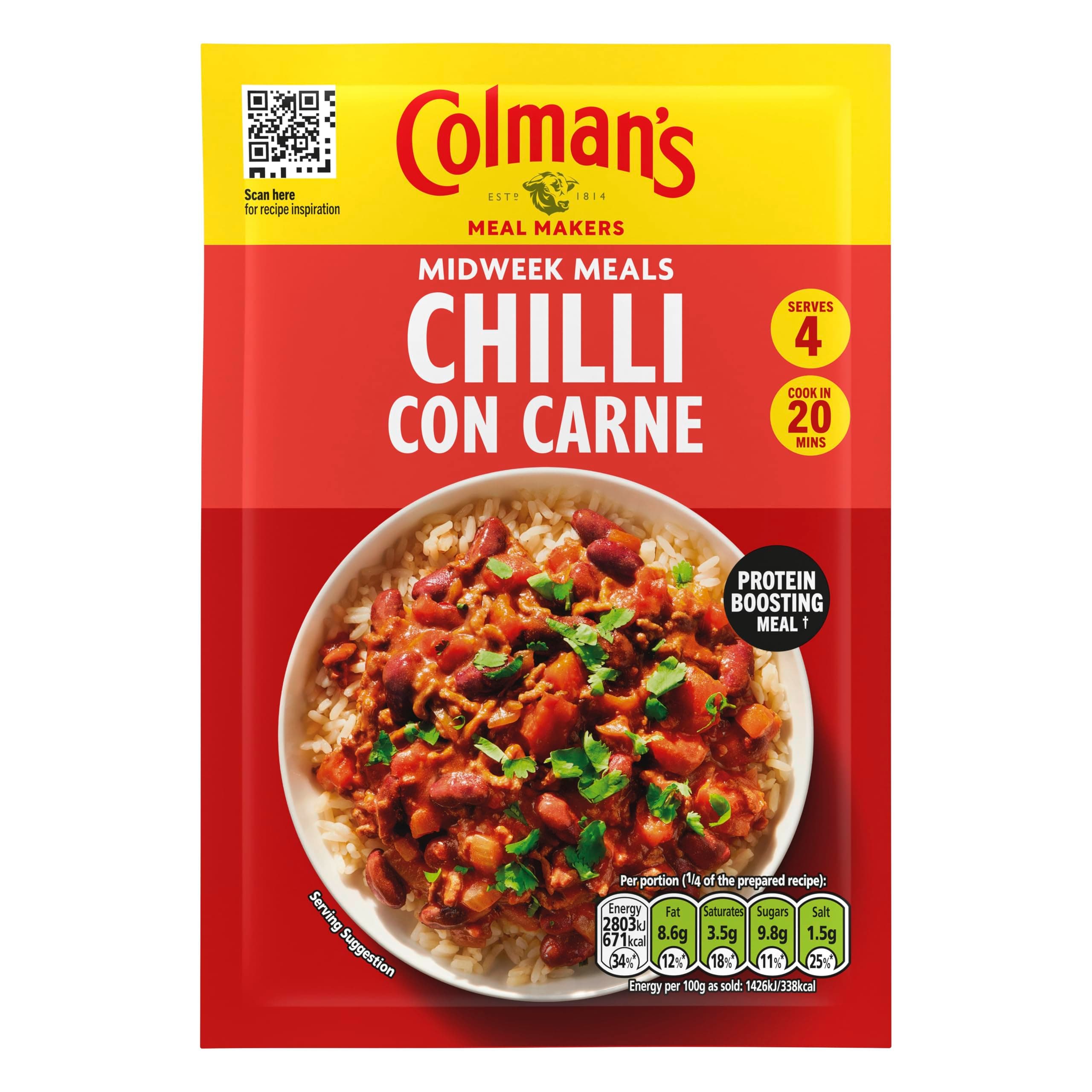 Colman's Midweek Meals Chilli Con Carne Meal Maker mix with a blend of herbs and spices for a protein-boosting meal† 50 g