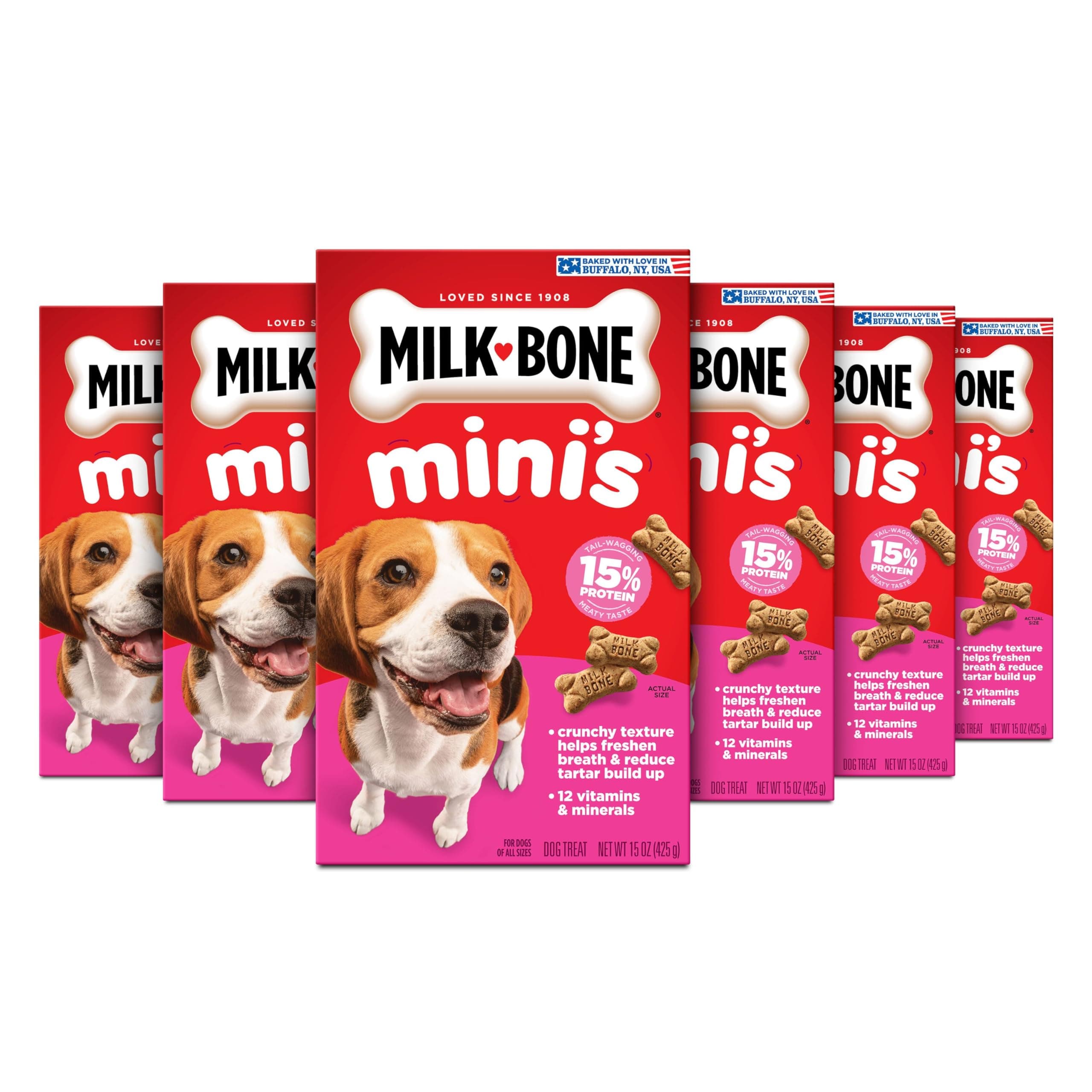 Mini’s Original Biscuits, Mini Dog Treats, 15 Oz. Boxes (Pack of 6)