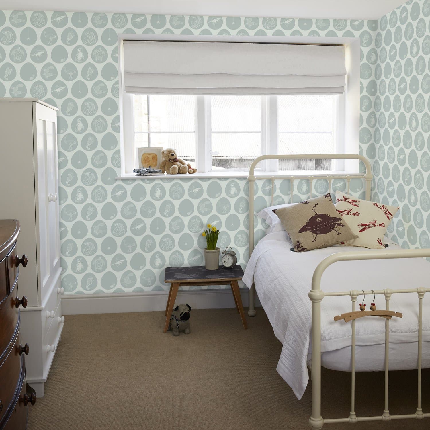 Paperboy Wallpaper "Which Came First" Wallpaper - Light Blue