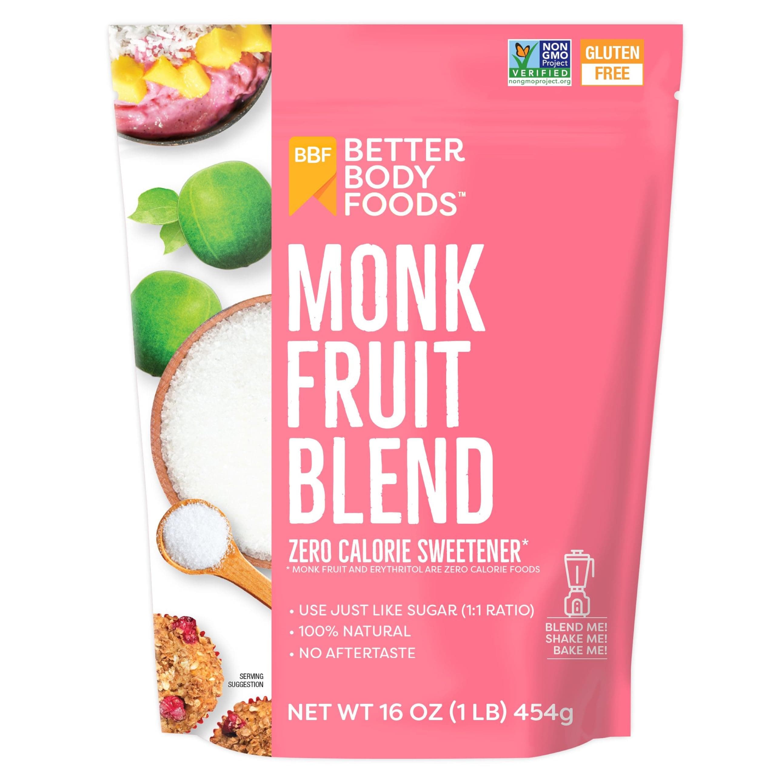 BetterBody Foods Monk Fruit Sweetener Blend, Sugar Substitute, 1 Lbs.