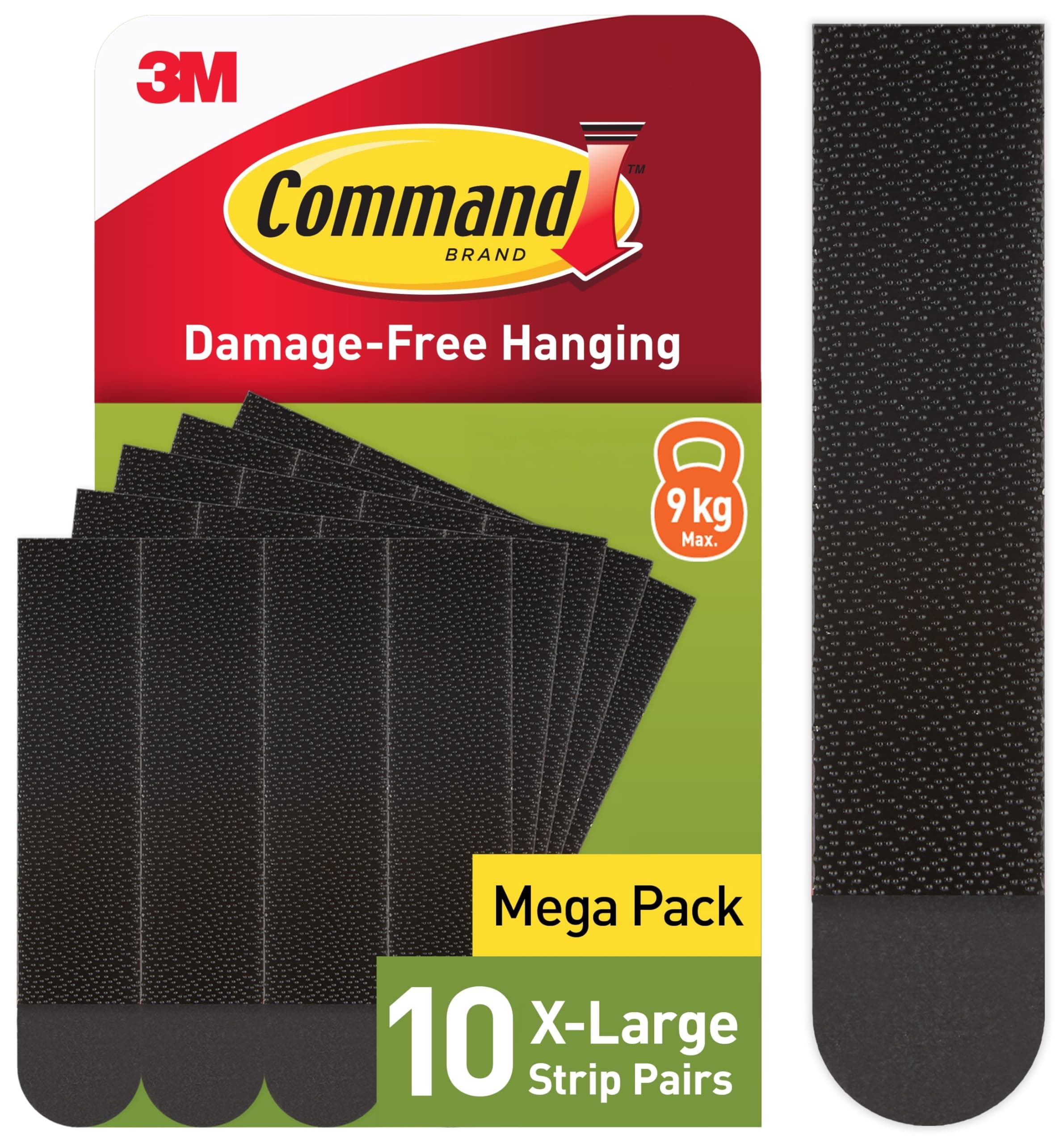 Command Picture Hanging Strips, Black, X-Large, 10 Pairs (20 Strips) - Adhesive Strips - for Pictures, Frames, Mirrors, Wall Decor - Damage Free Hanging