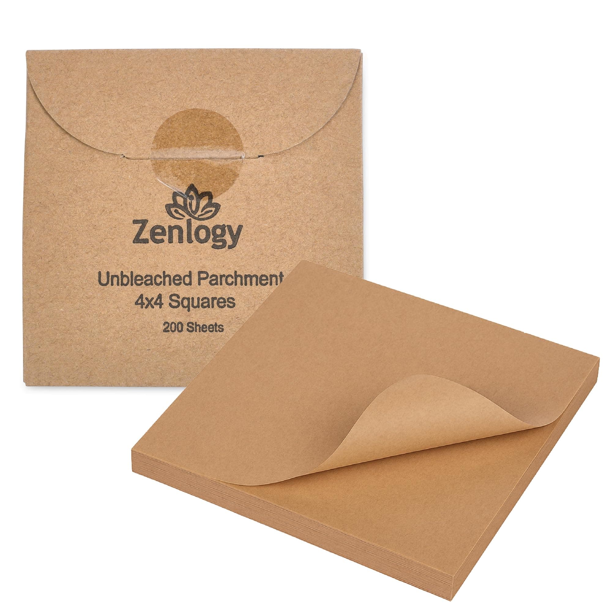 Zenlogy 4x4 Small Parchment Paper Squares (200 sheets) - Unbleached, Non-stick, Pre-cut Parchment Paper - Ideal for Candy Wrappers, Liner Paper, Freezing and Storing, Separating, and Diamond Painting