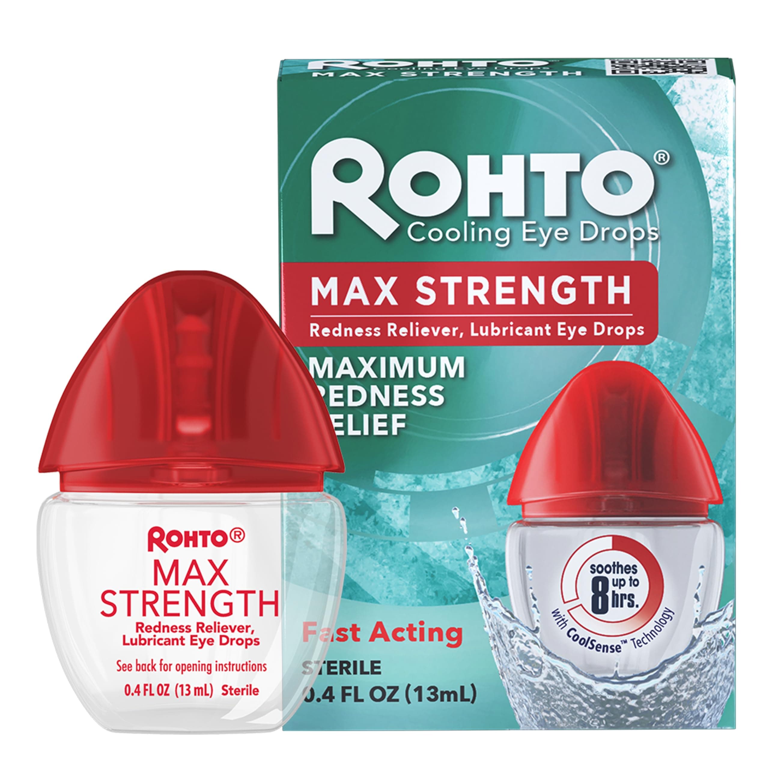 Max Strength Redness Reliever, Lubricant Eye Drops, Fast, Cooling Relief for Red, Dry, Itchy Eyes, Redness and Dryness Symptom Relief, Soothing Eye Drops, 0.4 fl oz Bottle