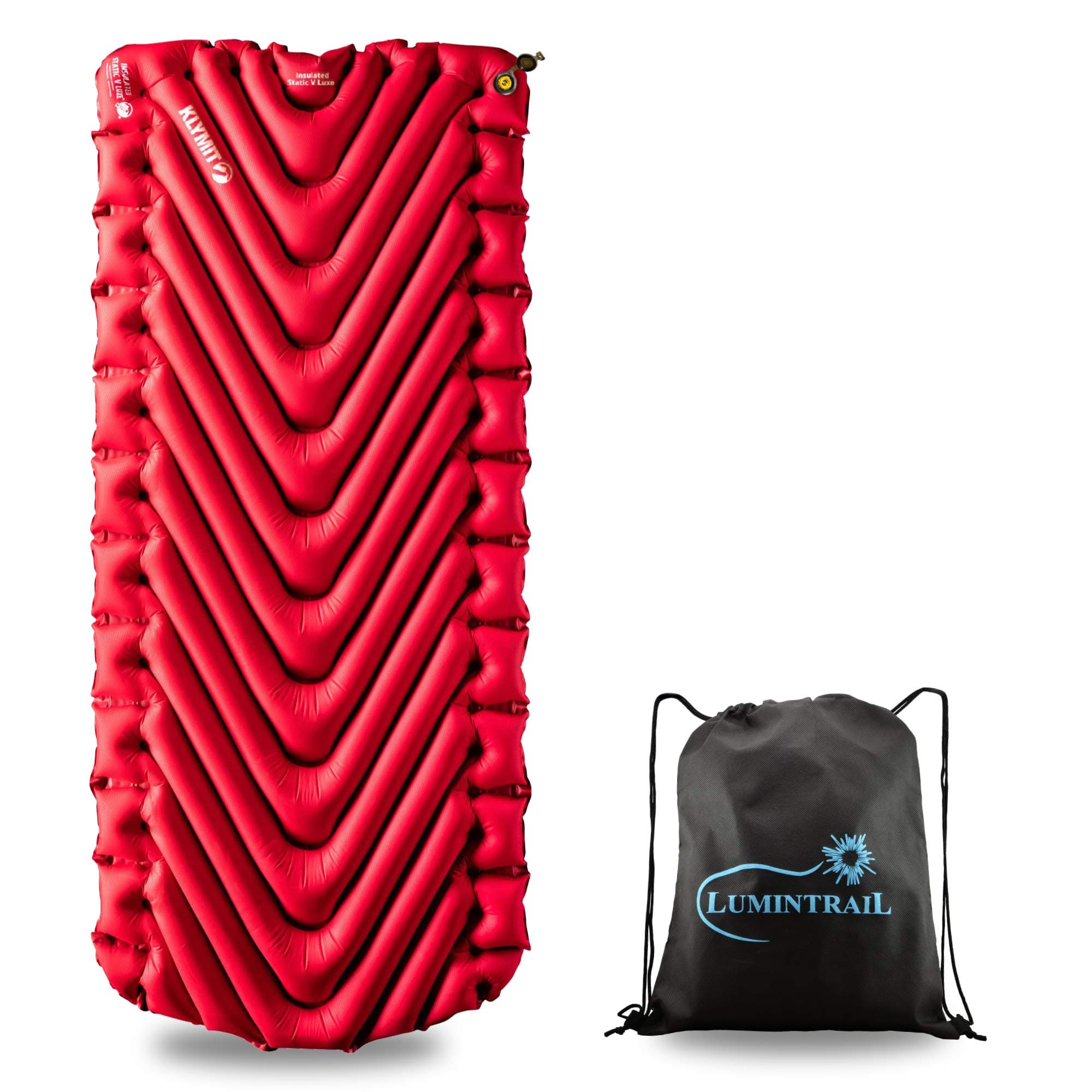 KlymitInsulated Static V Luxe Sleeping Pad, Extra Wide (30 Inches) for Camping and Backpacking Bundle with a Lumintrail Drawstring Bag
