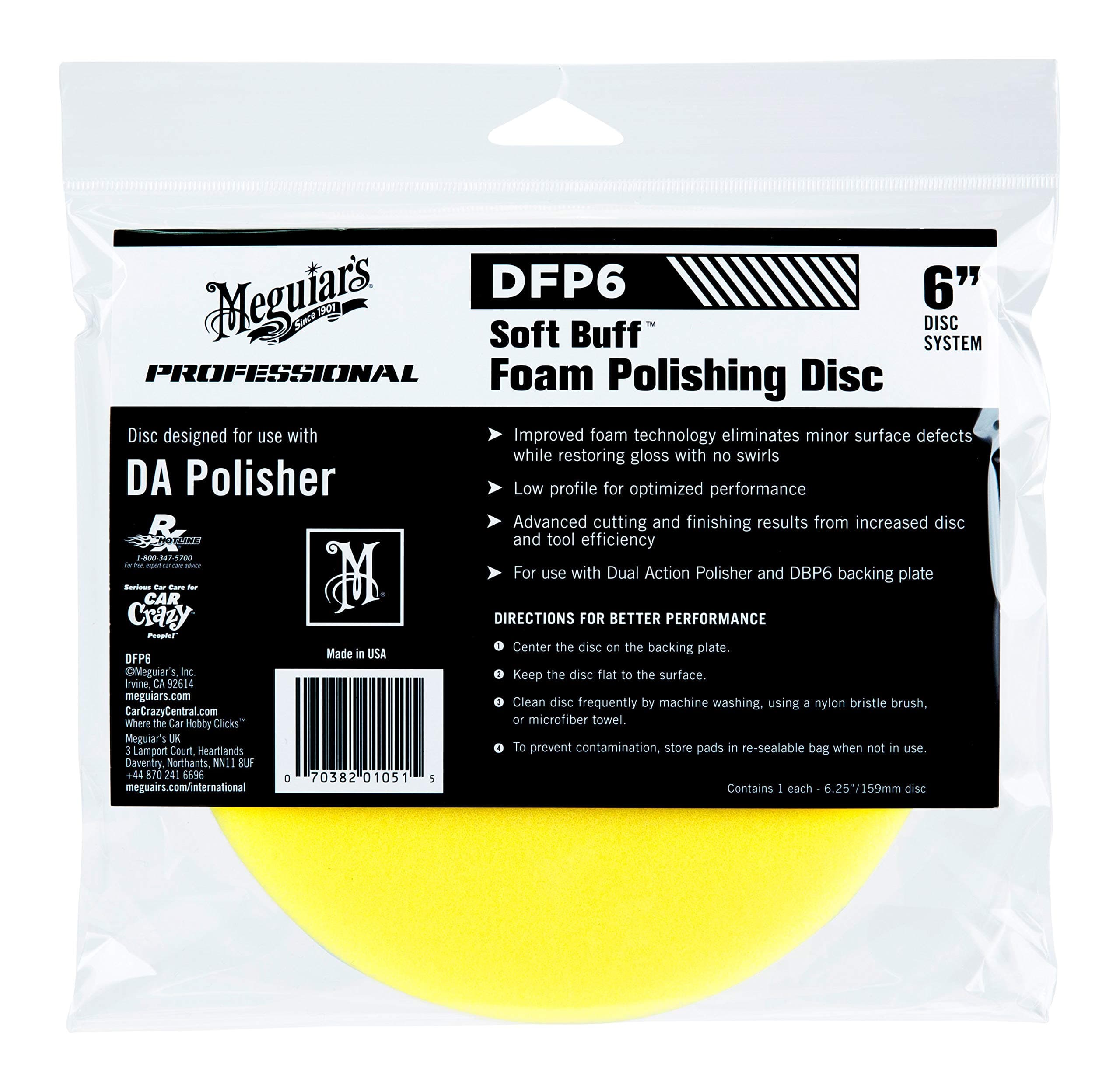 Meguiar's Professional 6" Soft Buff DA Foam Polishing Disc DFP6 - Foam Pad for Use with a 6" Backing Plate - Light Swirl Removal Pad for Light Cleaning and Polishing