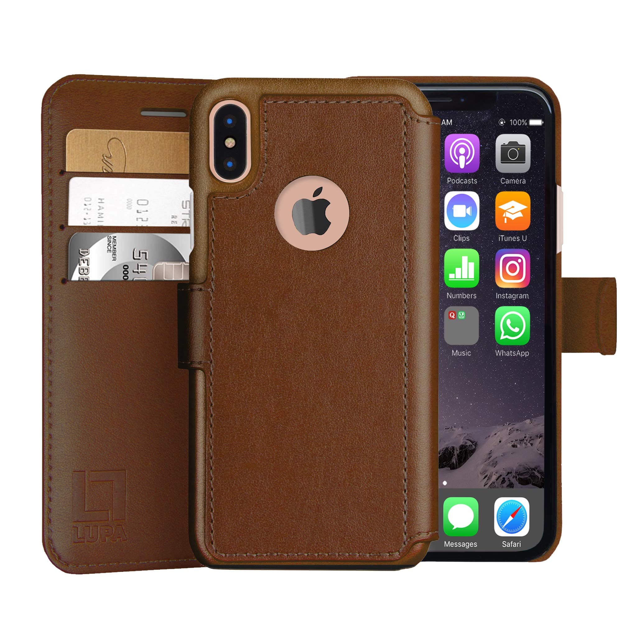 LUPA iPhone Xs Max Wallet Case -Slim & Lightweight iPhone Xs Max Flip Case with Credit Card Holder - iPhone Xs Max Wallet Case for Women & Men - Faux Leather iPhone Xs Max Purse Cases- Caramel Brown