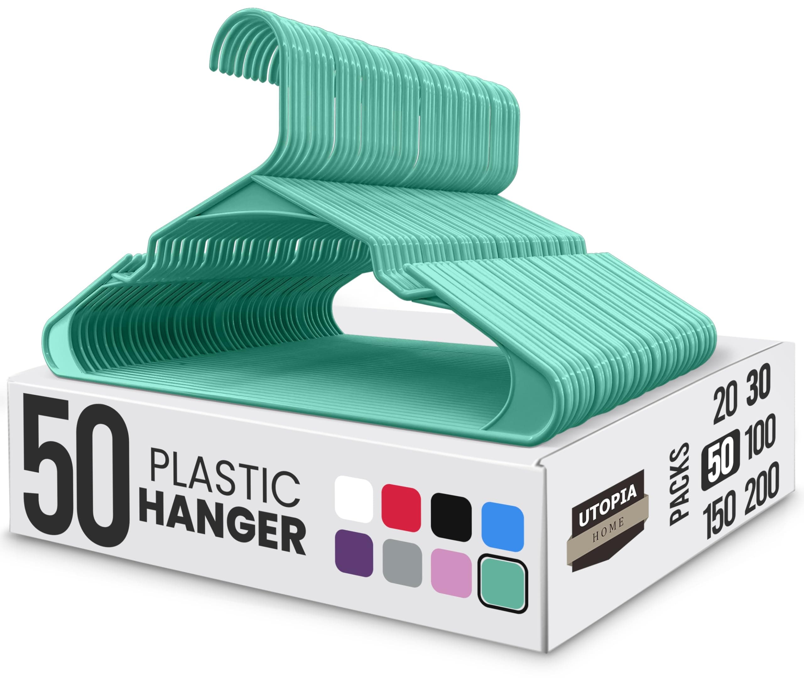 Utopia Home Plastic Hangers 50 Pack - Perfect Space Saving Clothes Hanger - Durable and Strong - Perfect Closet Organizers with Shoulder Grooves (Aqua)