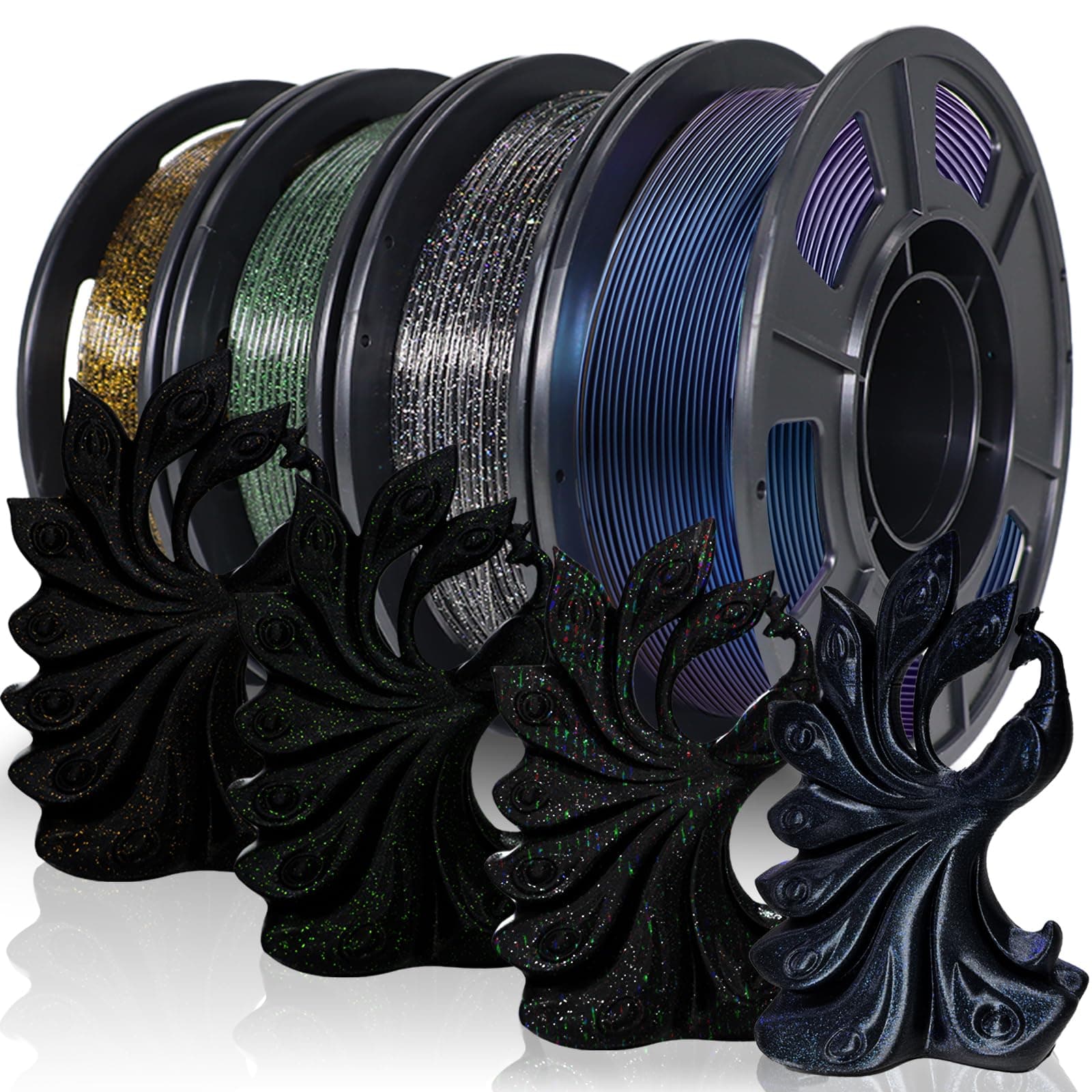 YOUSU 3D Printer Filament Bundle: 1.75mm Multicolor PLA Filament, 1Kg, 250g*4 Sample Pack