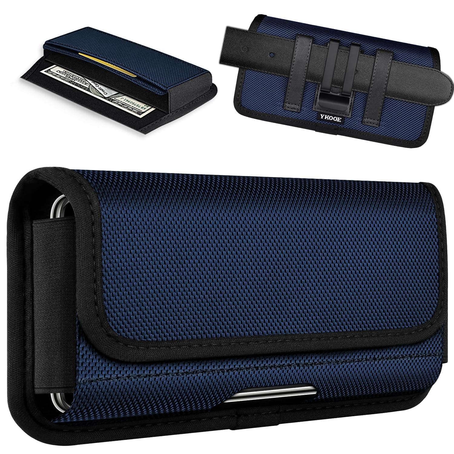 ykooe Rugged Nylon Holster for Samsung Galaxy S24 Ultra, S23 Ultra, S22 Ultra, S21 Ultra, A14 A13 A03s A32 Moto G Stylus Play Power 5G Pure Edge+ Cell Phone Belt Holder for Men, Blue -XXL