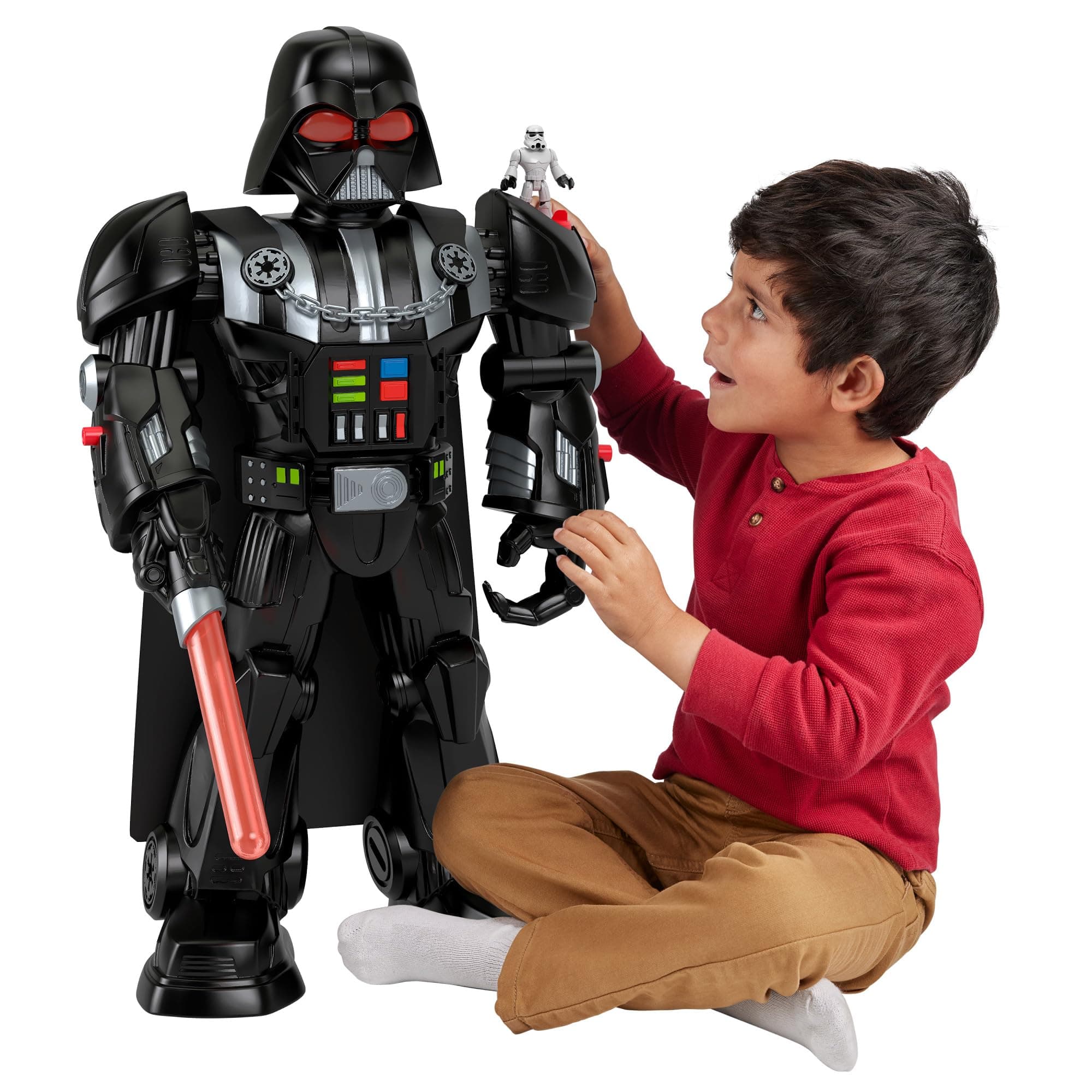 Fisher-Price Imaginext STAR WARS Darth Vader Bot 2+ Ft Tall Toy, Lights Sounds & Stormtrooper Metal Character Key for Kids Ages 3+ Years, HXG51