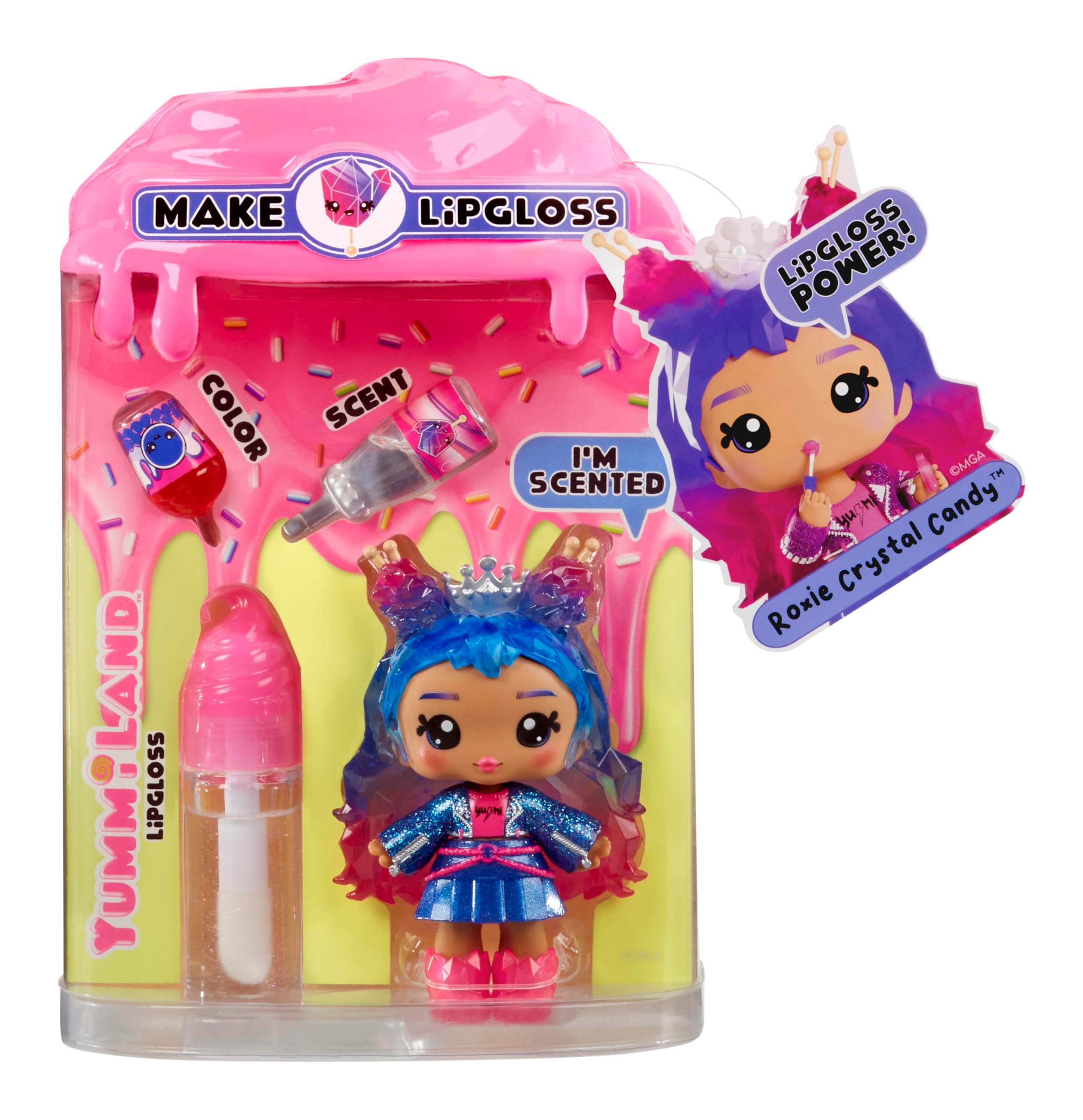 Lip Gloss Doll - Roxie Crystal Candy - Includes DIY Lip Gloss Kit, Suitable for Children Ages 4+