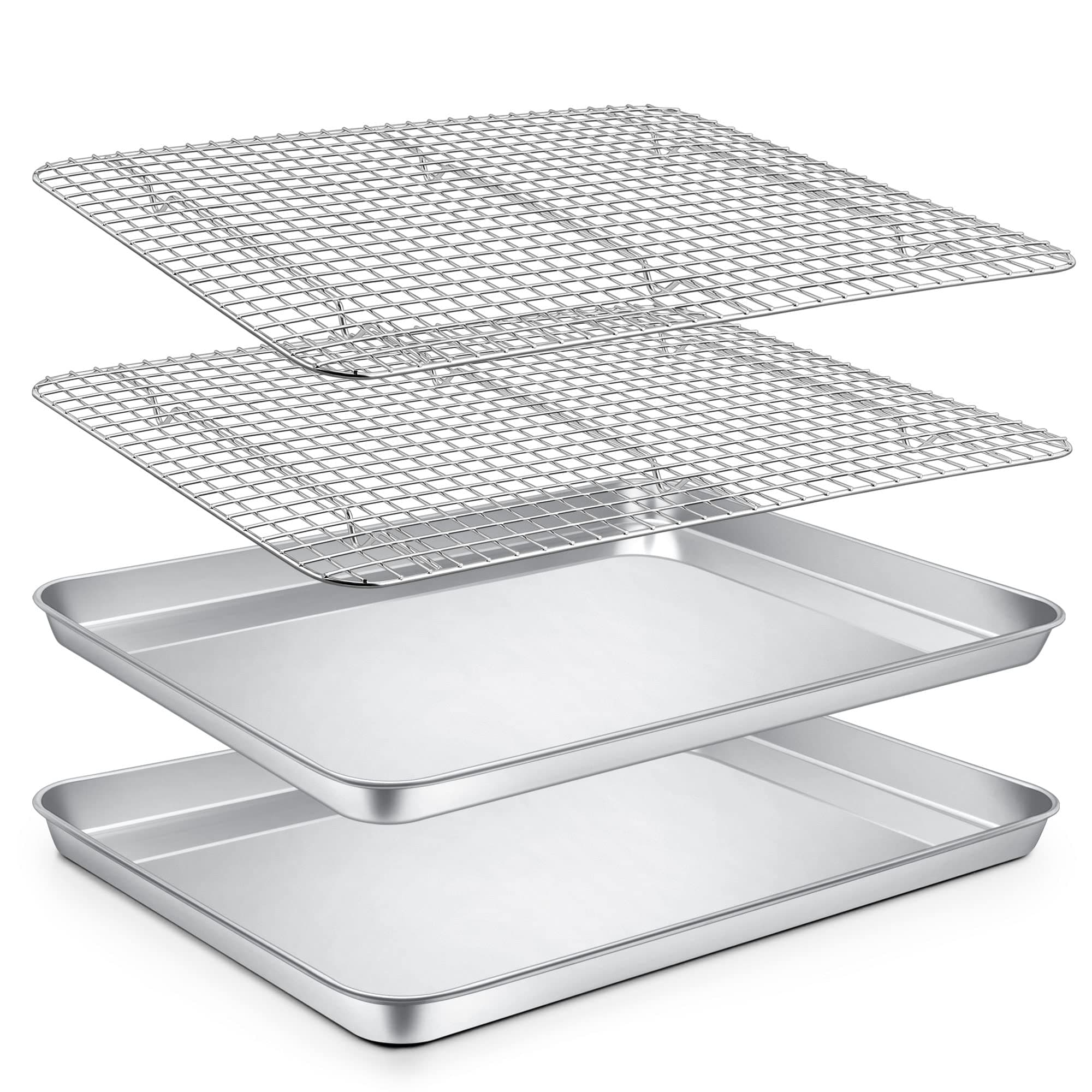 P&P CHEF 16 Inch Baking Sheet and Rack Set, Stainless Steel Cookie Sheets Oven Baking Pans Trays with Cooling Racks for Cooking & Roasting, Oven & Dishwasher Safe, (4Pcs)