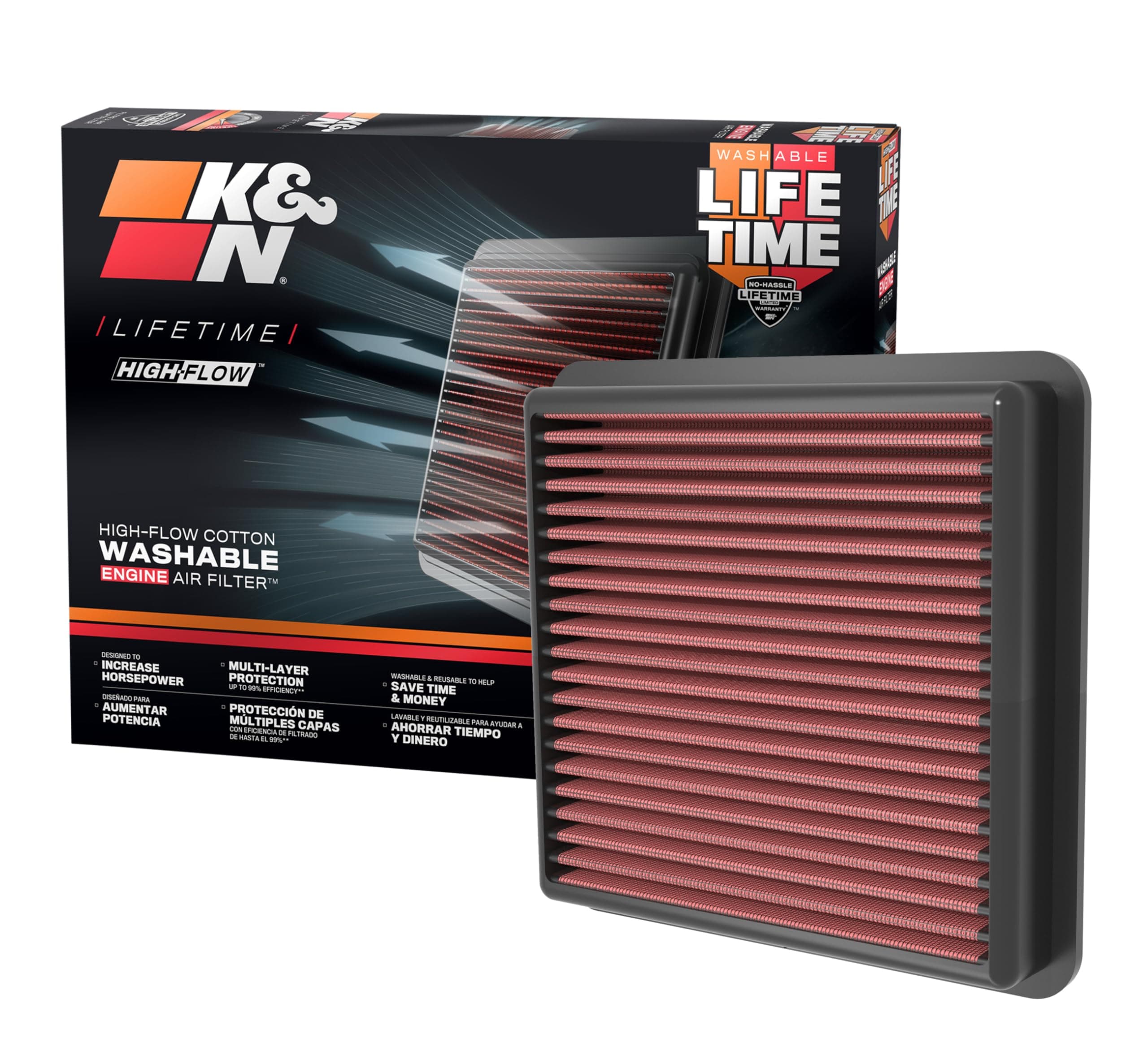 K&N Engine Air Filter: Reusable, Clean Every 75,000 Miles, Washable, Premium, Replacement Car Air Filter: Compatible with 2021-2022 HYUNDAI Elantra, 33-5118
