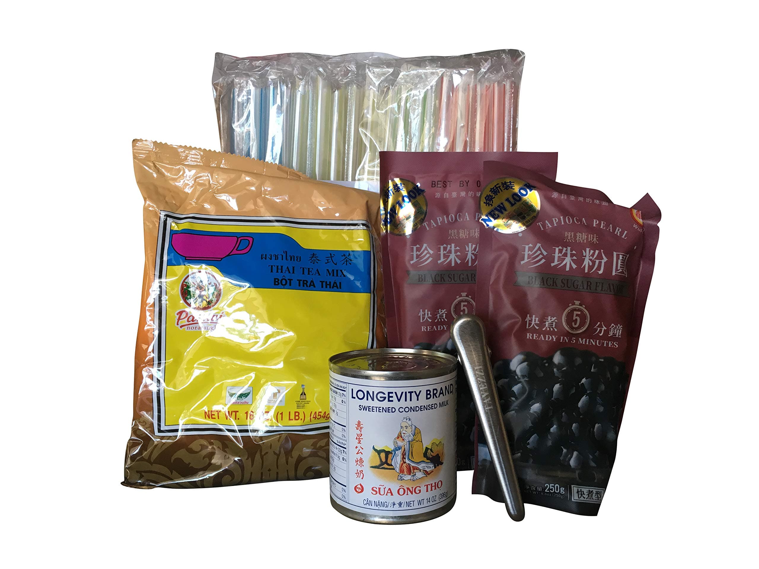 Boba Thai Iced Tea Kit with Black Tapioca Bubble Pearls and Bag Clip from HanoverShops Collection