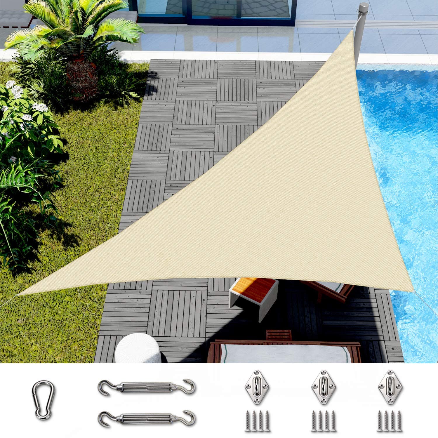 8' x 8' x 11' Sun Shade Sail Right Triangle Outdoor Canopy Cover with Hardware Kit UV Block for Backyard Porch Pergola Deck Garden Patio Pool (Beige)