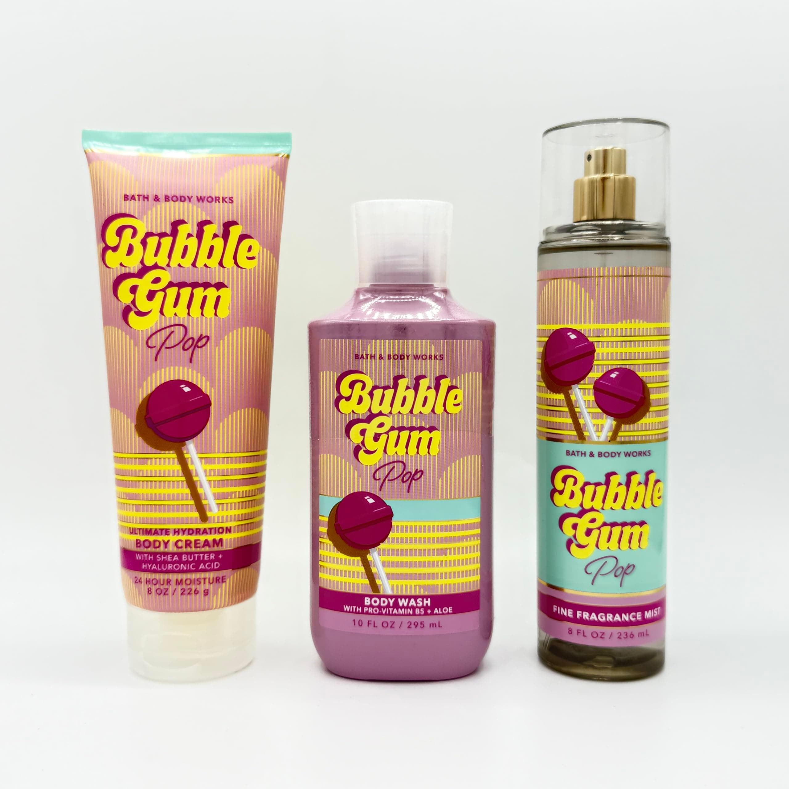 Bubble Gum Pop Bath & Body 3-Piece Bundle | Ultimate Hydration Body Cream, Body Wash and Fine Fragrance Mist