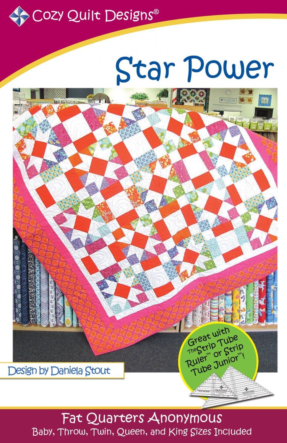 Star Power Quilt Pattern, a Cozy Quilt Fat Quarters Anonymous Pattern, 5 Size Options