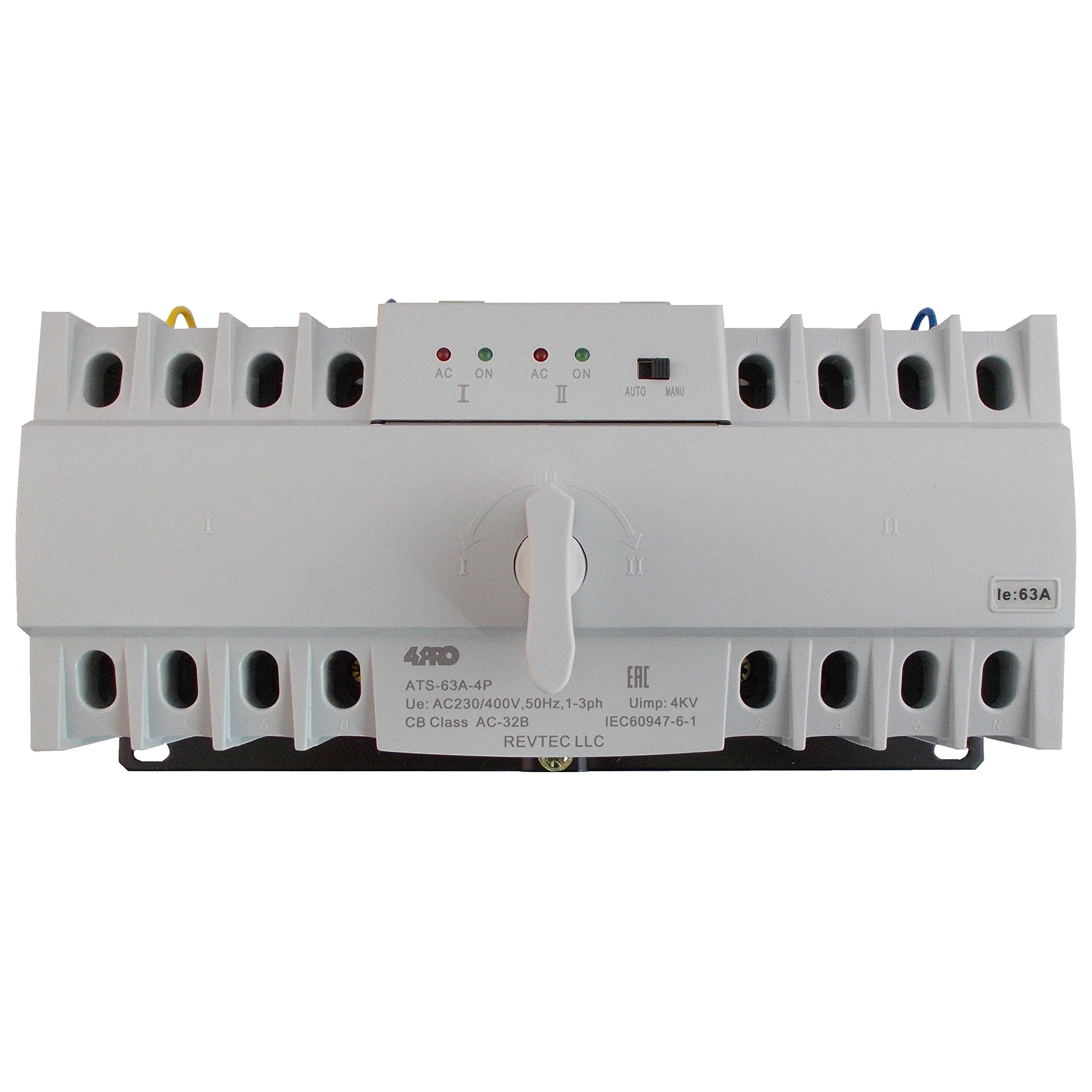4PRO ATS-63A-4P Automatic Changeover Transfer Switch, 4 Pole, 63A, 230/400V, 50/60Hz, 1-3 Phase