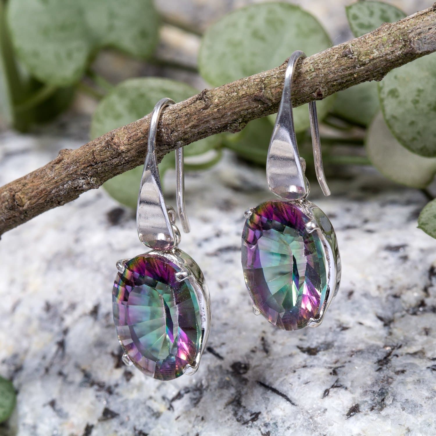 Large Mystic Topaz Silver Drop Earrings
