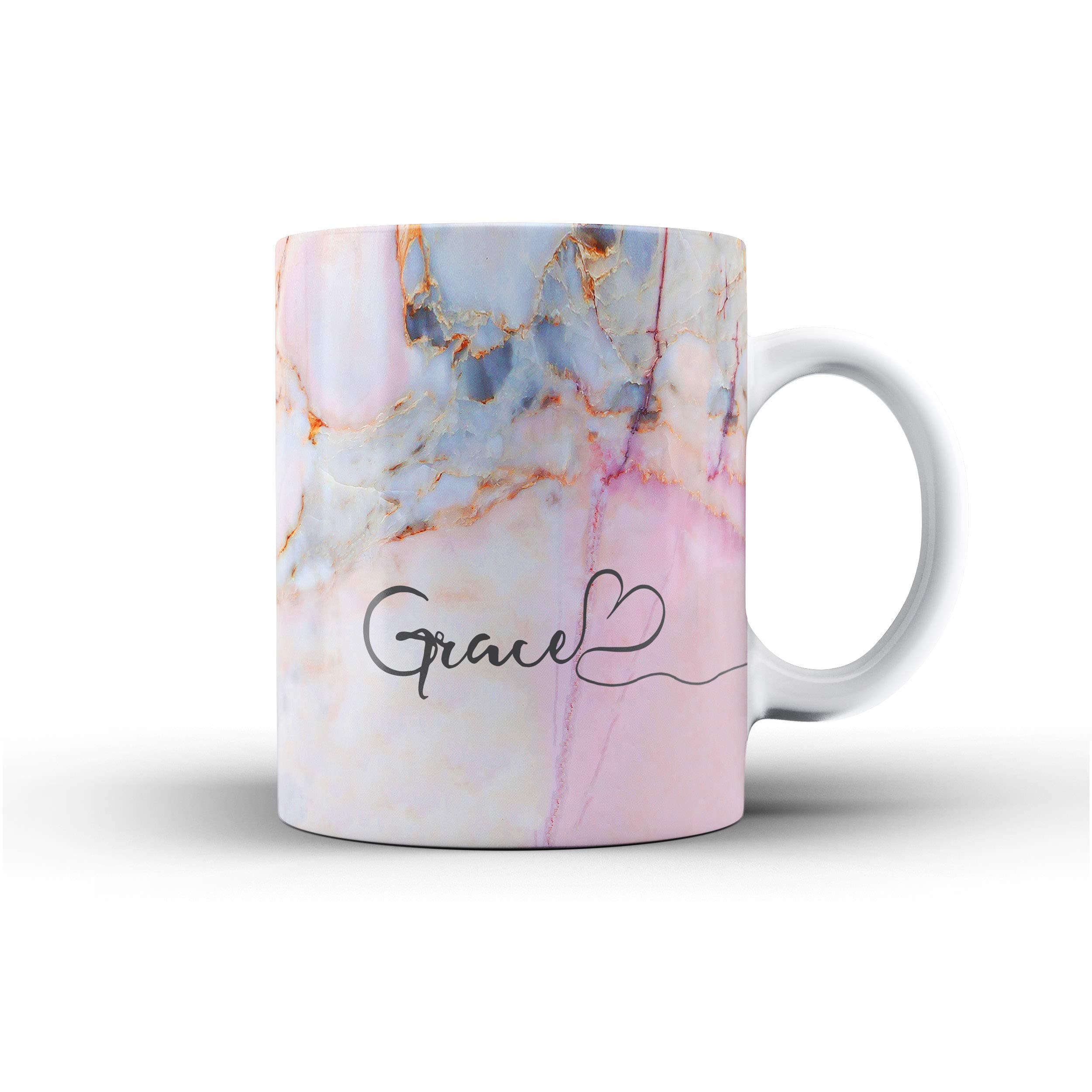 Personalised Marble Glitter Flowing Name with Heart Ceramic Mug - 2. Colourful Pastel Marble Name