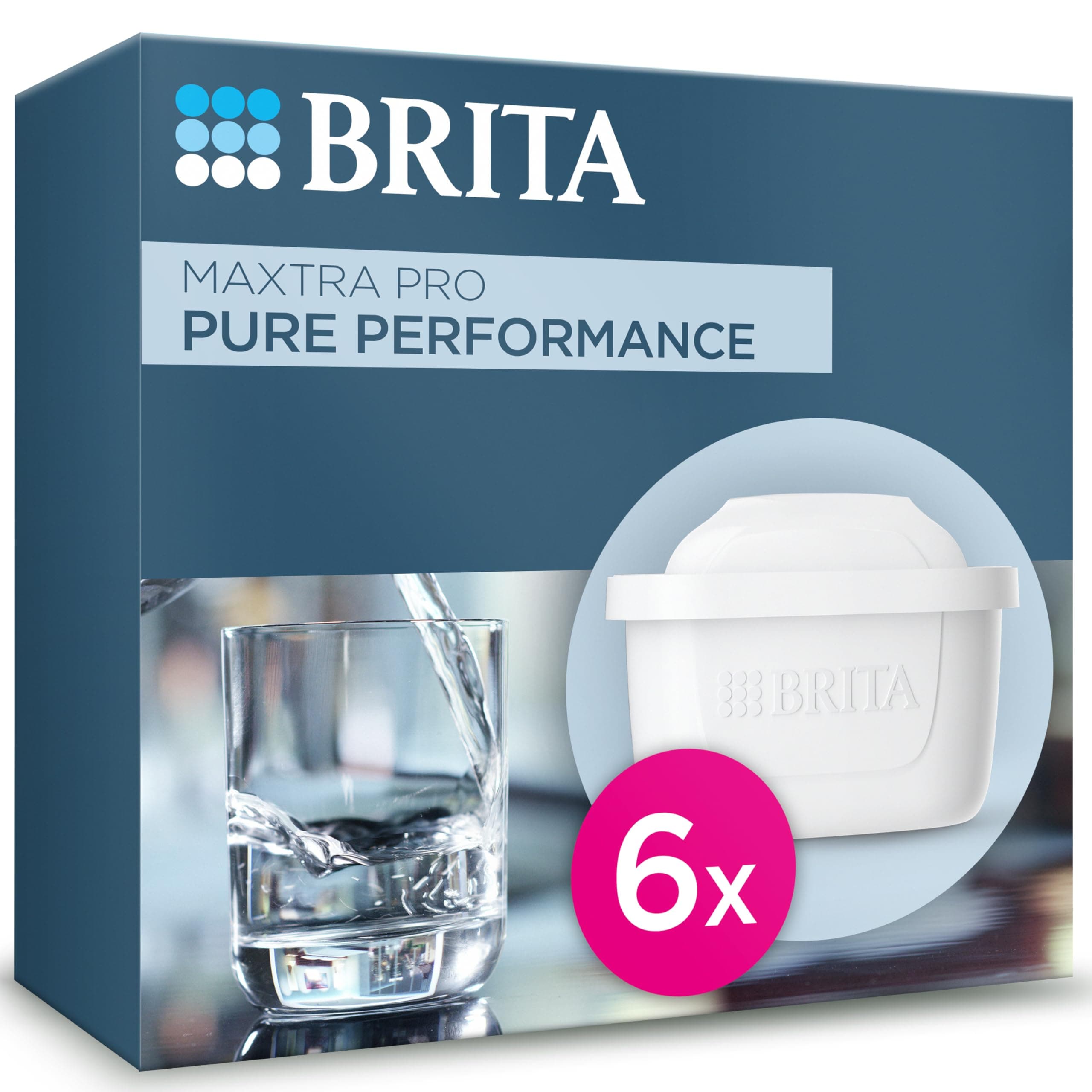 MAXTRA PRO Pure Performance Water Filter Cartridge - 6 Pack - Original BRITA Refill reducing impurities, Chlorine, PFAS, pesticides and limescale for tap Water with Better Taste