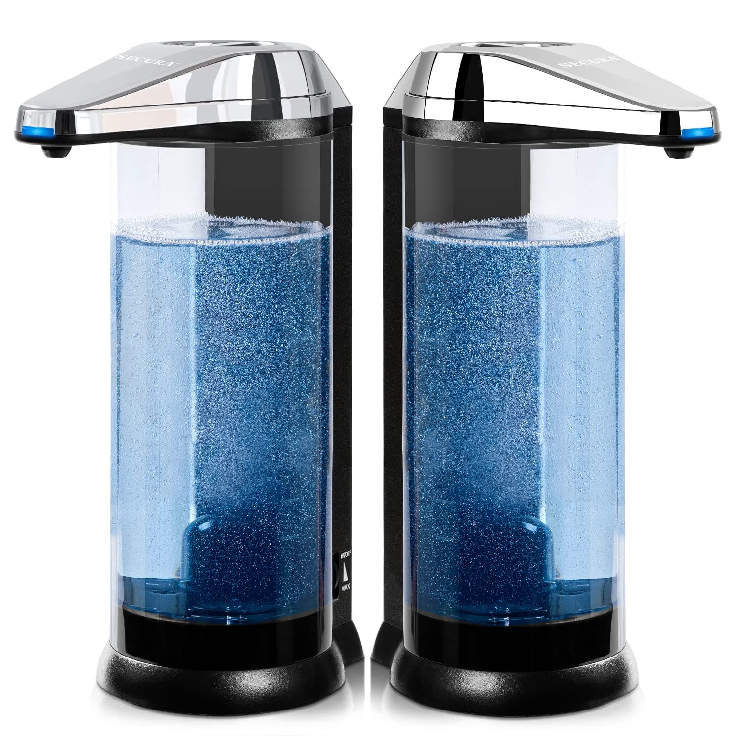 Secura 17oz Automatic Liquid Soap Dispenser, Touchless Battery Operated Hand Soap Dispenser with Adjustable Soap Dispensing Volume Control Dial, Personal Care Dispenser (Chrome-2Pcs)
