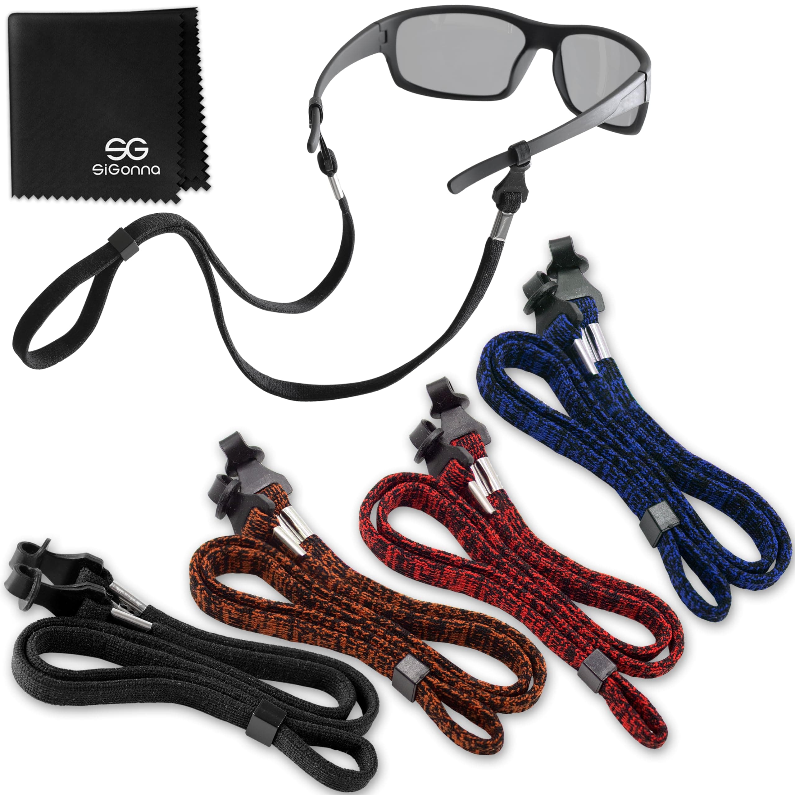 SIGONNA Eye Glasses String Holder Strap - Eyeglass Straps Cords for Men Women - Eyeglass Holders Around Neck - Sunglasses String Chain Lanyard Retainer - 4 Pcs Orange Blue