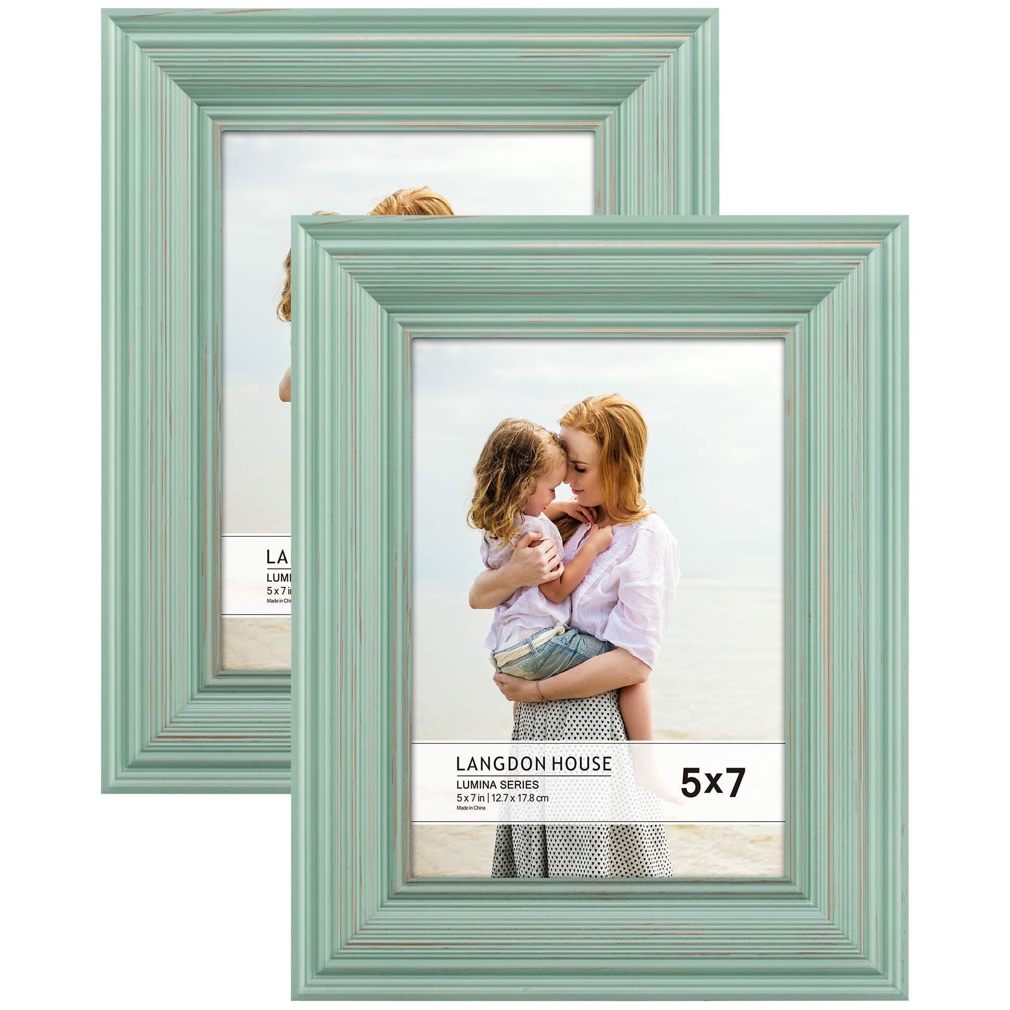 Langdon House5x7 Real Wood Picture Frames (2 Pack, Eggshell Blue - Gold Accents), Wooden Photo Frame 5 x 7, Wall Mount or Table Top, Lumina Collection