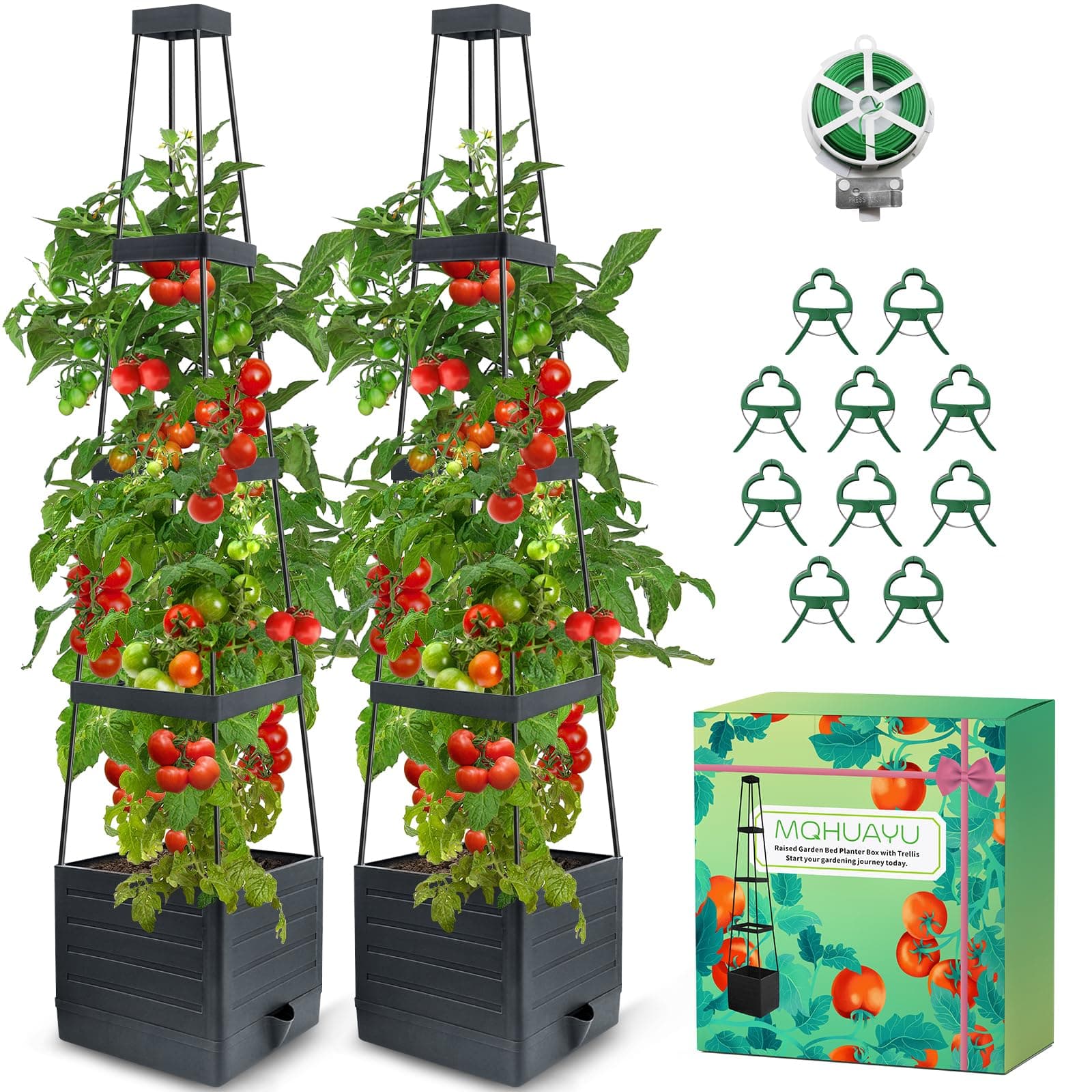 2-Pack Tomato Planter with Trellis, 57" Self-Watering Raised Garden Bed Planter Box, Tomato Cages for Indoor & Outdoor Climbing Plants, Vines, Vegetables, and Flowers (57x9.8x9.8IN)