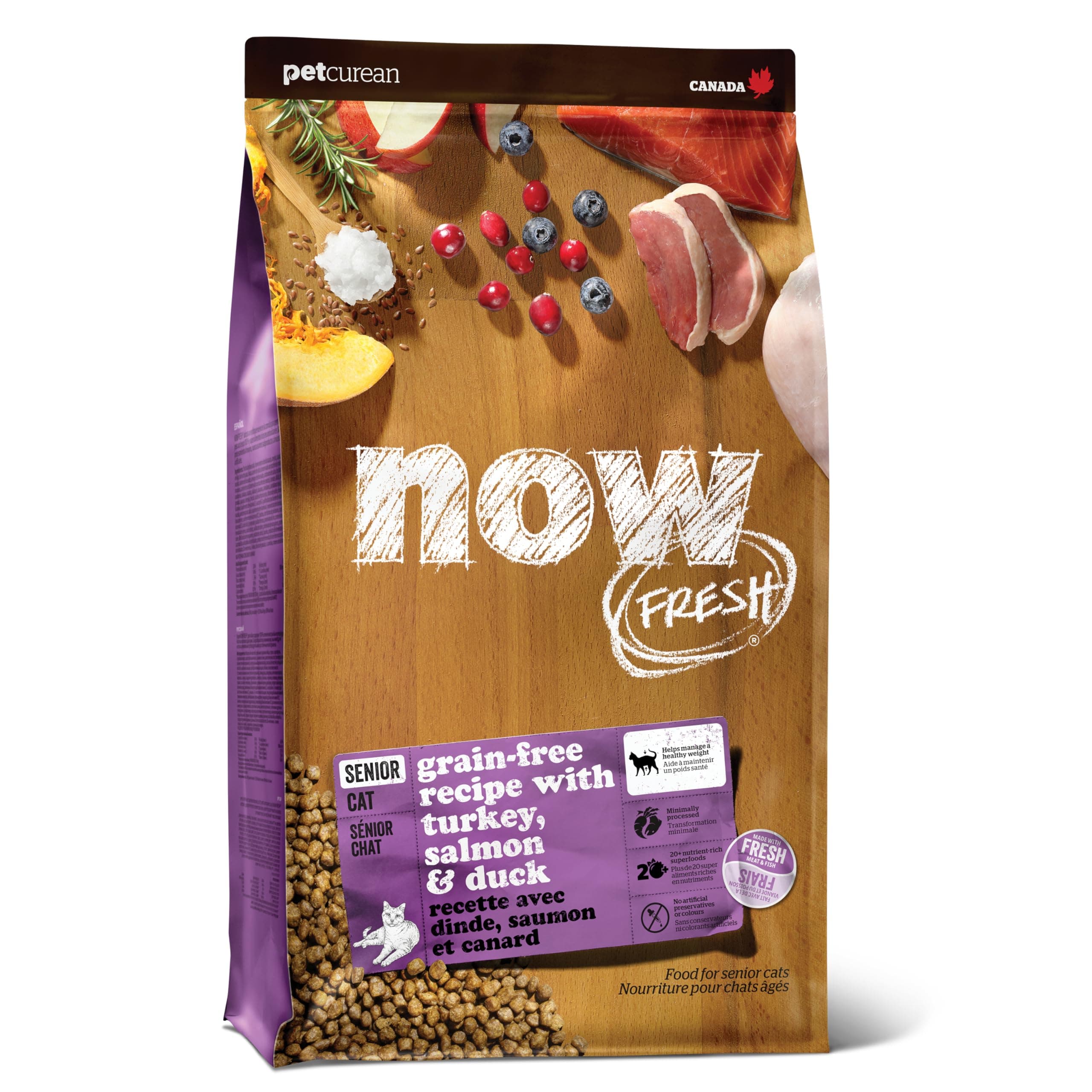 Now Fresh Grain-Free, Dry Cat Food, Turkey, Salmon and Duck Kibble, Real Meat and Fish Senior Recipe, 3 lb Bag