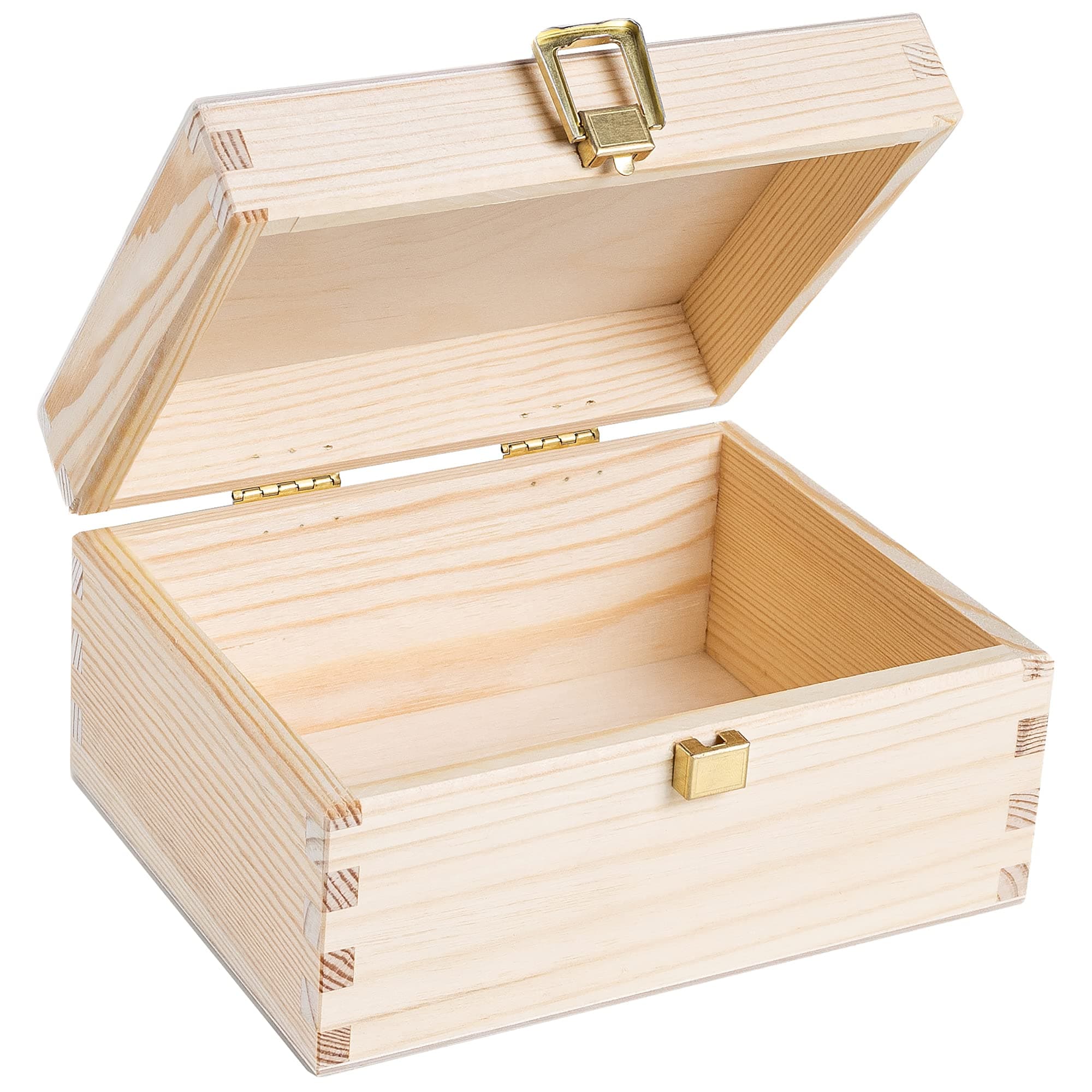Creative Deco Small Wooden Storage Box Unpainted Plain | 21.4 x 13.8 x 10 cm (+/- 1cm) | Golden Lock & Hinged Lid | Gift Easter Box | Office or Bedroom | Jewellery Box