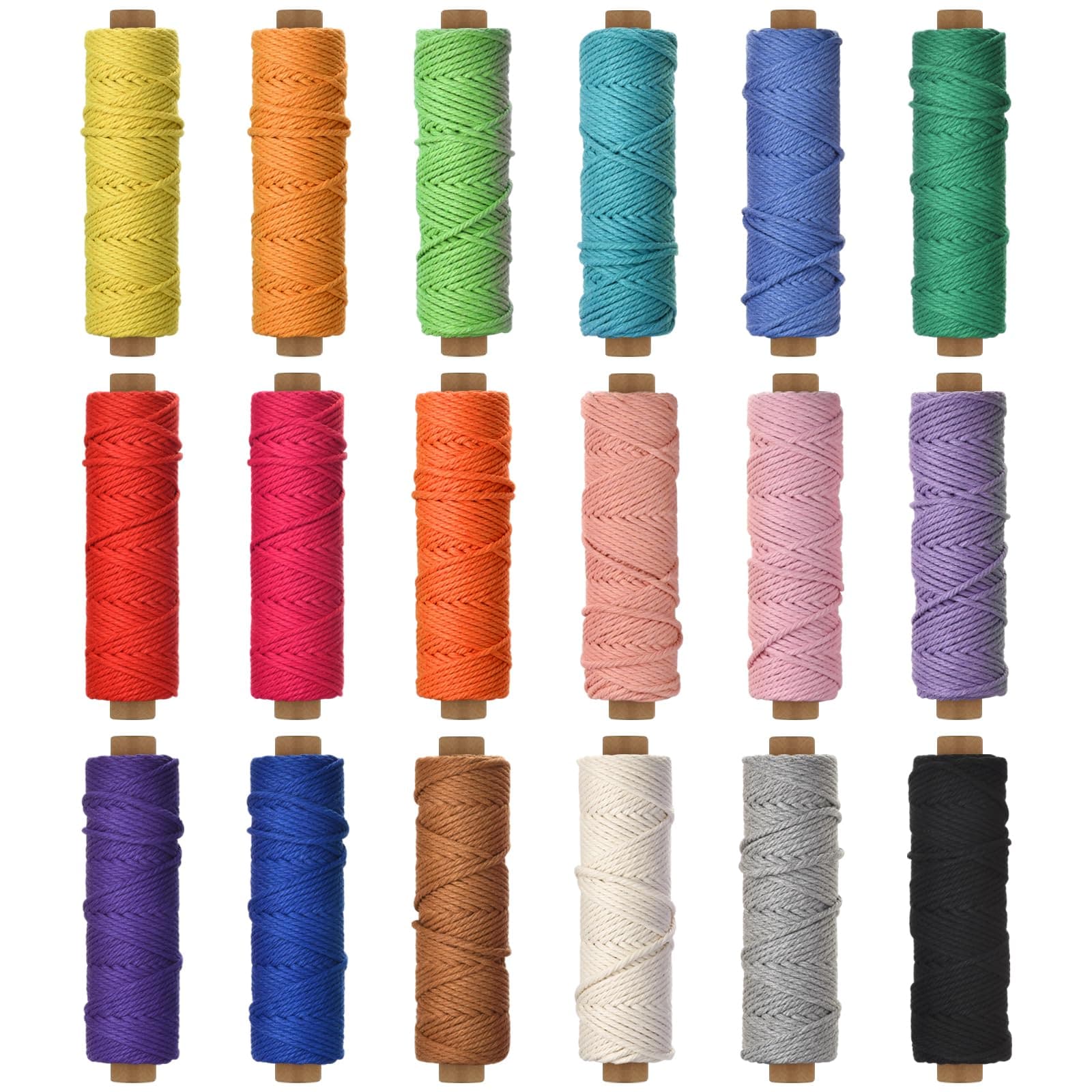 2mm x 594 Yards Macrame Cord - 18 Colors Natural Colored Macrame Cotton Cord Rope Kit - 4 Strand Twisted Cotton Rope for Wall Hanging,DIY Craft Making,Plant Hangers,Knotting Decorative Projects