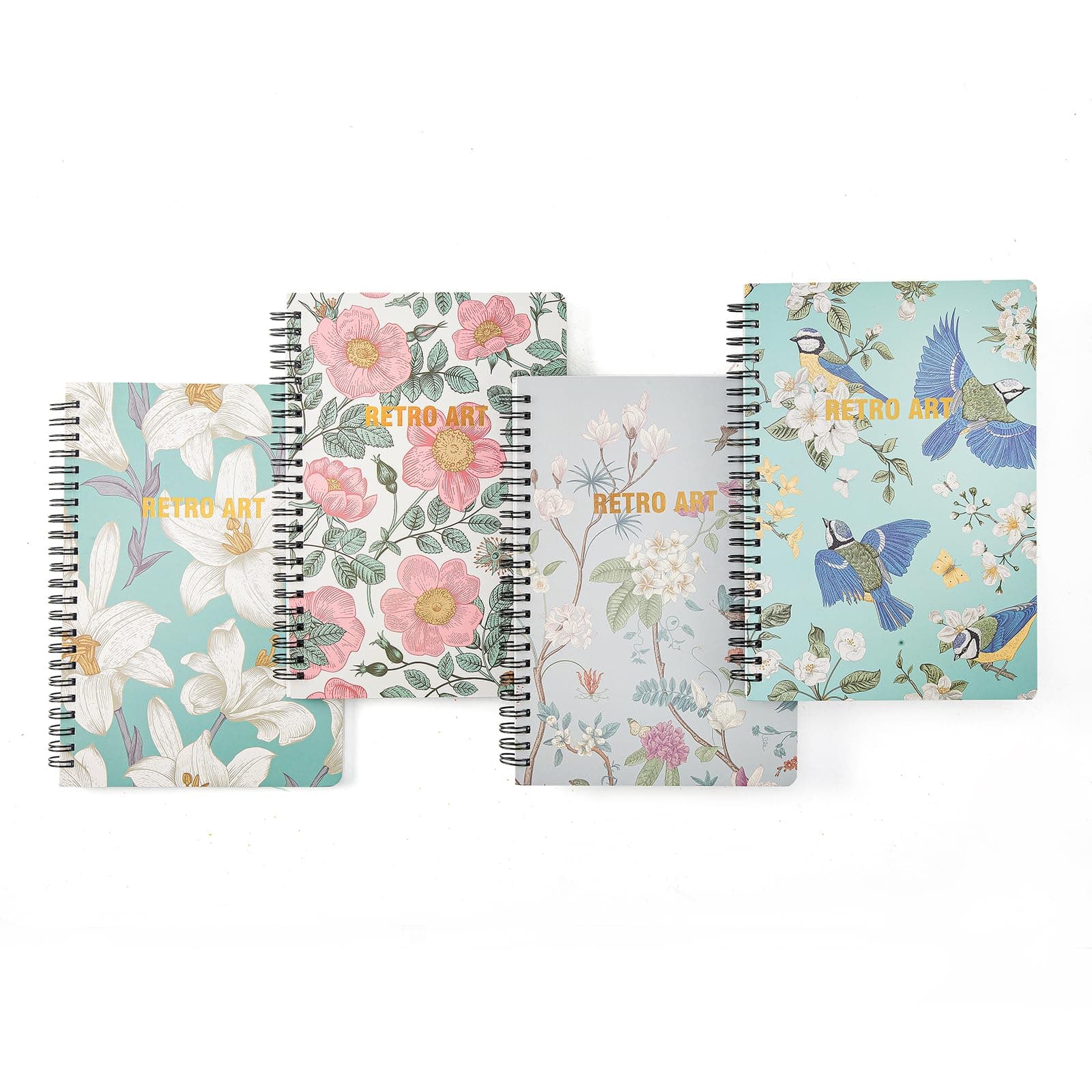 ROSNONGA5 Spiral Notebooks Bound(160Pages) Waterproof Hardback Notepad Lined,School,Pretty,4pcs-Flowers, L:Flower