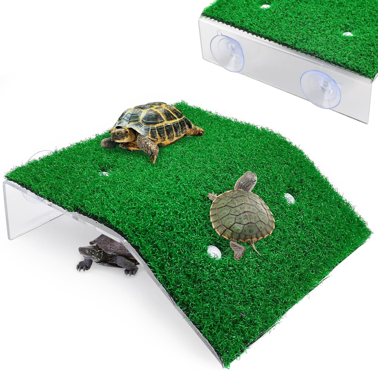 Keedolla Lawn Turtle Basking Platform Tortoise Resting Terrace, Simulation Grass Turtle Ramp Tortoise Climbing Ladder for Aquarium, Fish and Turtle Tank - Large