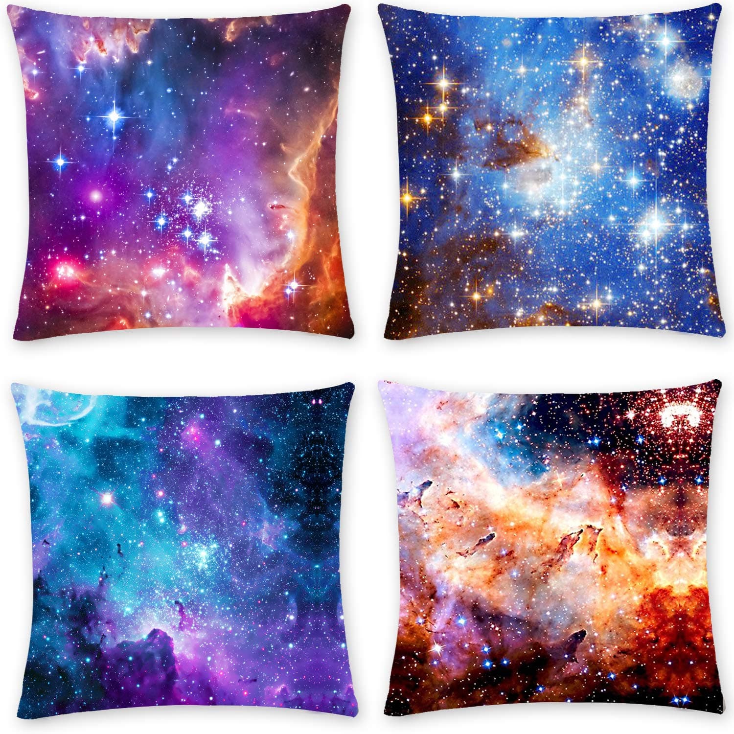 Throw Pillow Galaxy Pillow Covers Universe Pillowcase,Space Pillowcase Nebula pillows Filled with colorful Stars,for Sofa Bedroom or outdoor Decor (4pcs,Linen,Double-sided Printed Design,18x18 Inches)