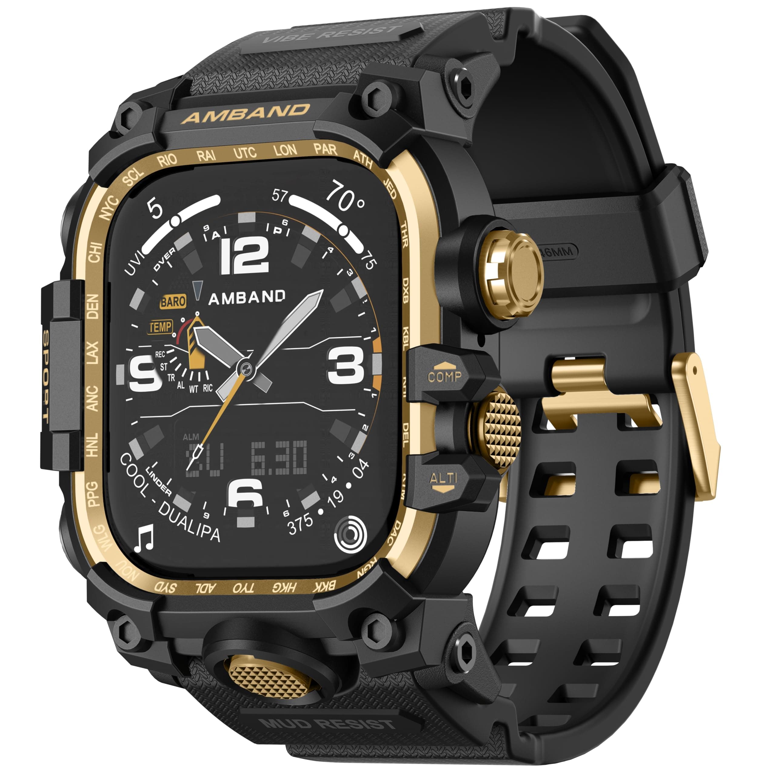 amBand M1 Rugged Case with Strap Compatible with Apple Watch Series 8/7 45mm, Durable TPU Military Sport Wristband with Bumper Protective Cover Designed for iWatch 6/SE/5/4/3/2/1 44mm 42mm Men