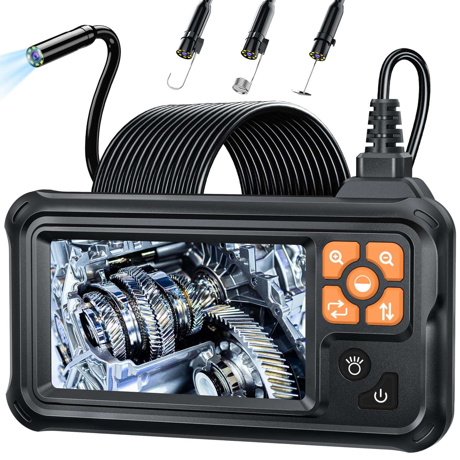 Industrial Endoscope Borescope Camera with Light, 4.3'' HD Digital Handheld Waterproof Sewer Tools Snake Inspection Camera with 8 LED Lights 16.5FT Semi-Rigid Cable, Gadgets for Men