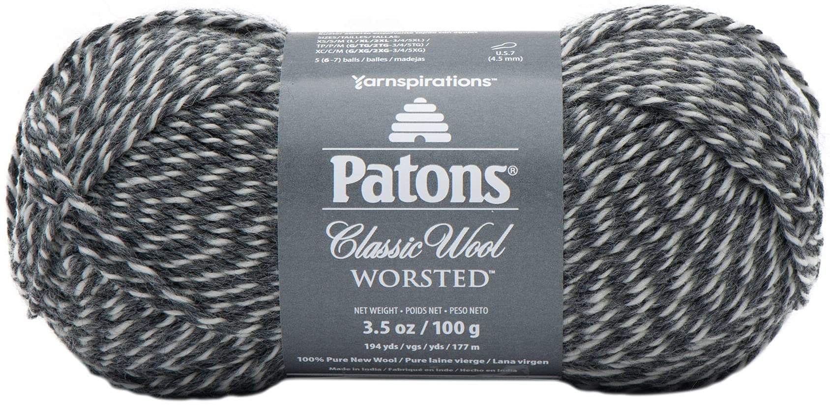 Patons Classic Wool Yarn, 3.5oz, Gauge 4 Medium, 100% Wool Dark Grey Marl - For Crochet, Knitting & Crafting