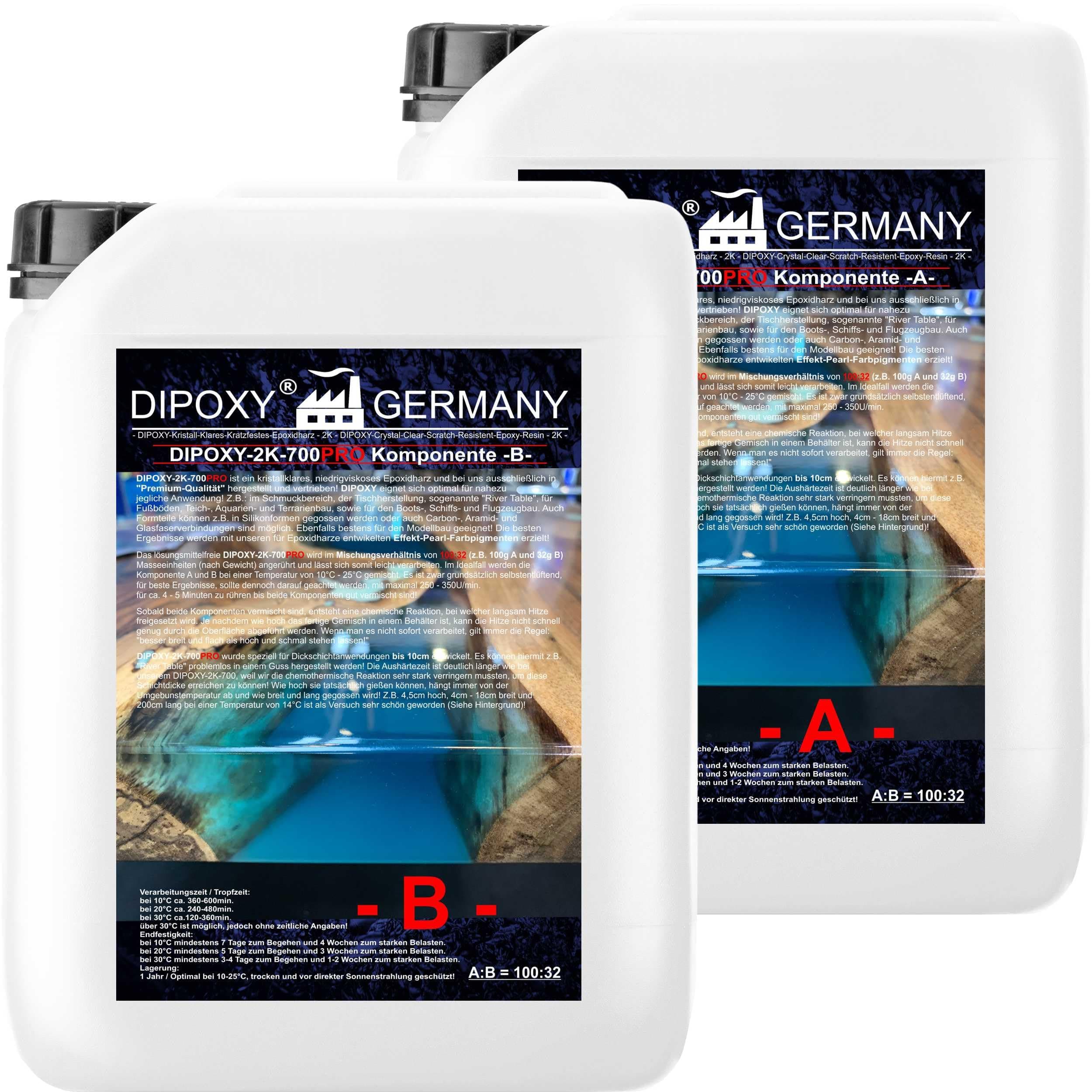 Dipoxy 10.56 kg DIPOXY-2K-700PRO Epoxy Resin 2K Up to 10 cm Clear Low Odour Cast Resin Epoxy UV Rod For Wood Table Floor Aquarium