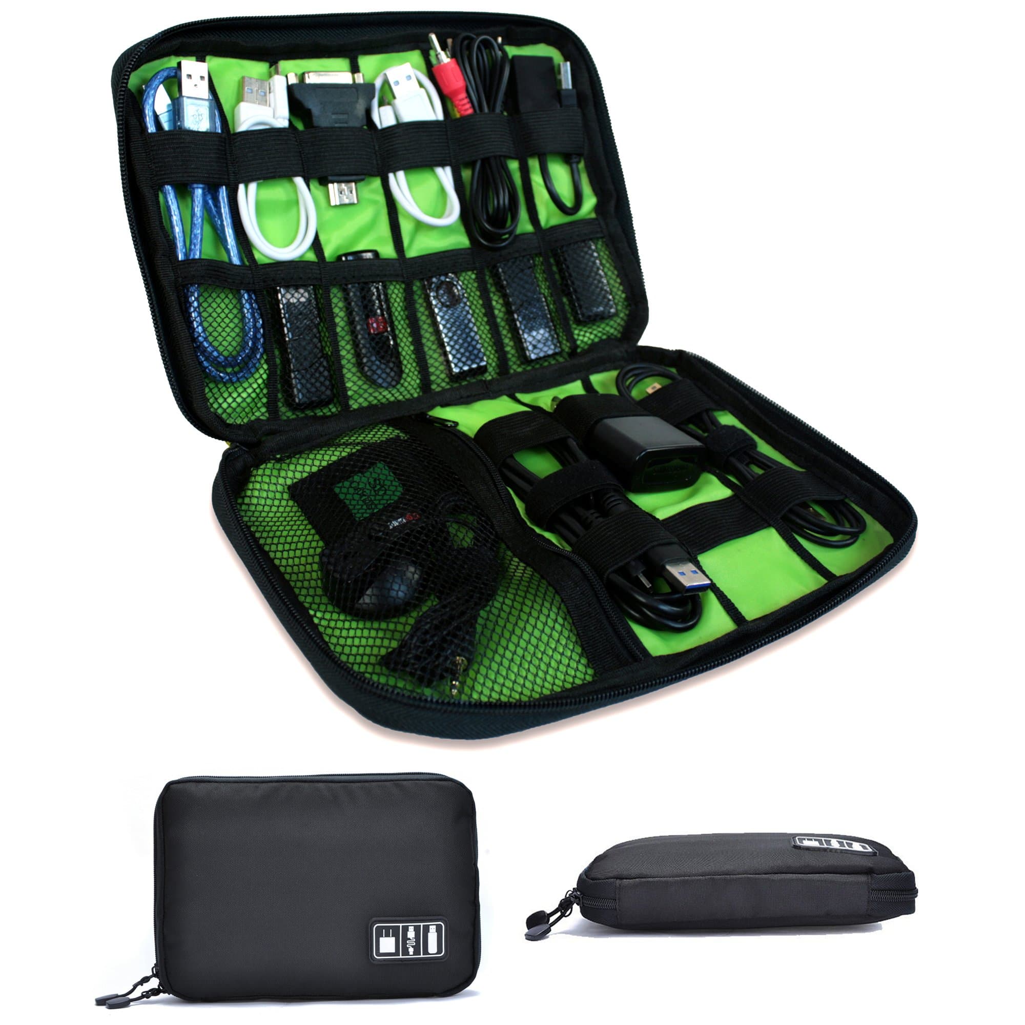 XGATML Zifler Electronics Organizer Travel Case - Portable Organization Bag for Accessories, Cables, Memory Cards, Cords and Chargers - Black Nylon