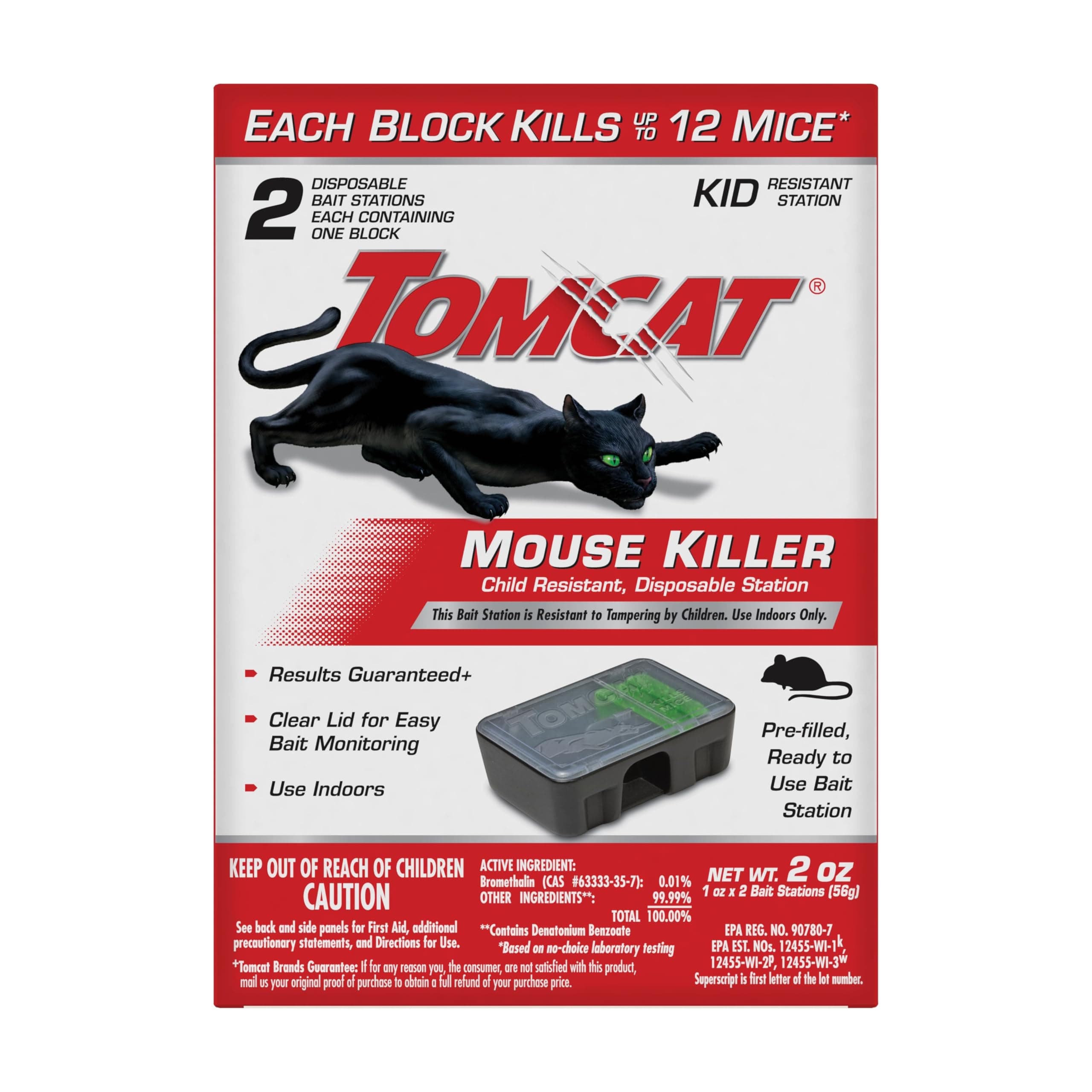 Tomcat Mouse Killer Child Resistant, Disposable Station, 2 Pre-Filled Ready-To-Use Bait Stations