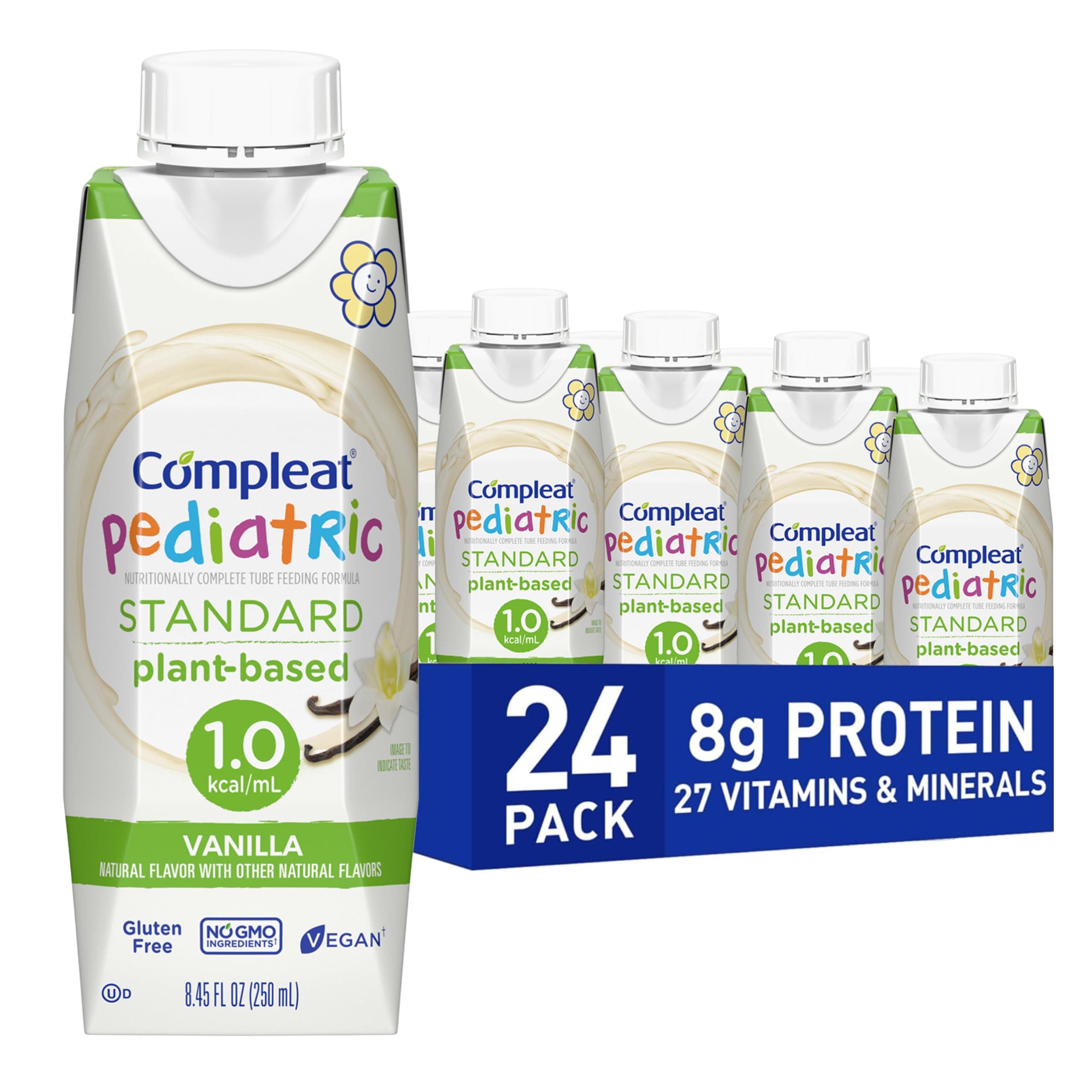 Pediatric Standard 1.0mL, Plant Based Nutritionally Complete Shake, Tube Feeding Formula, Vanilla Flavor, 24 Pack