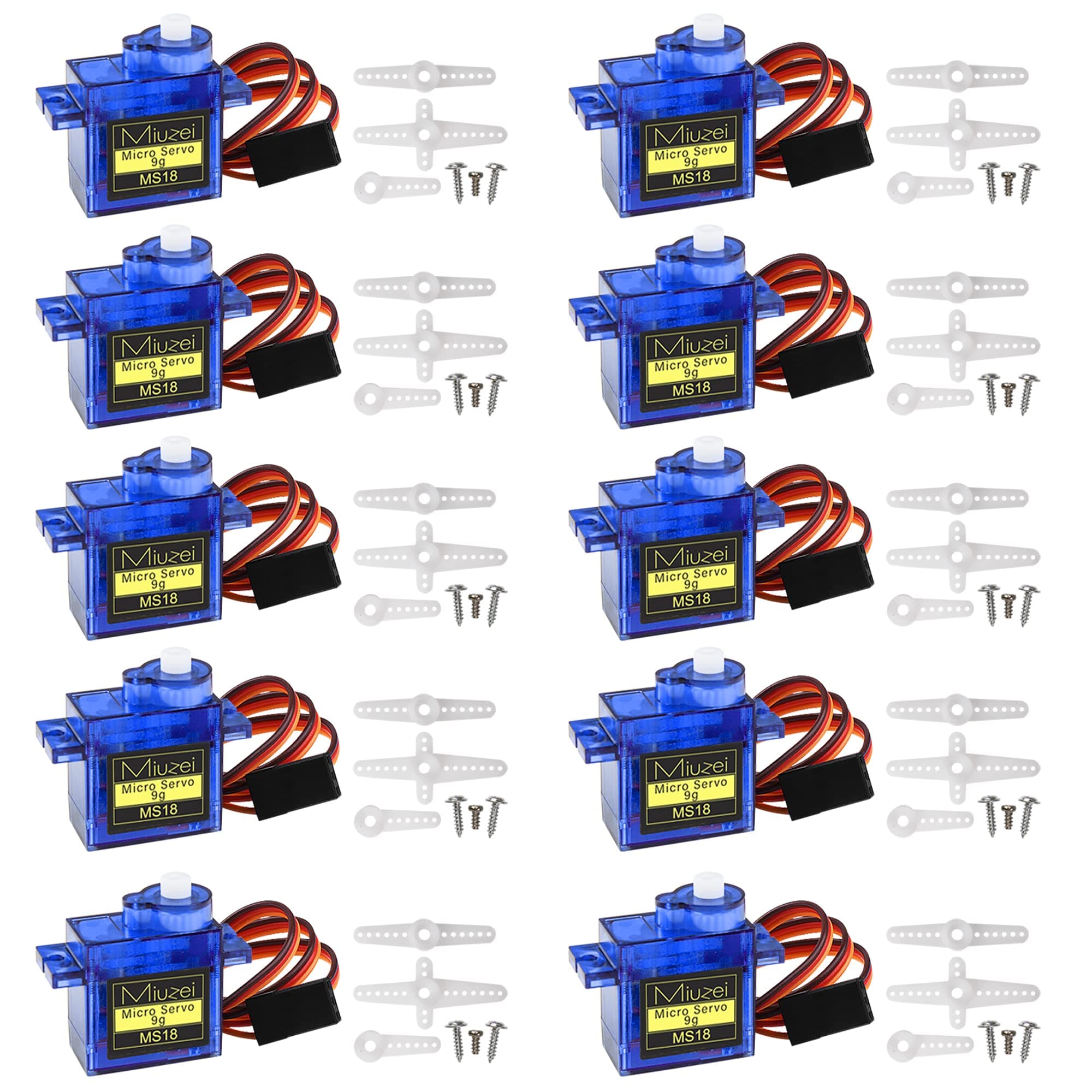 Miuzei 10 pcs SG90 9G Micro Servo Motor Kit for RC Robot Arm Helicopter Airplane Remote Control