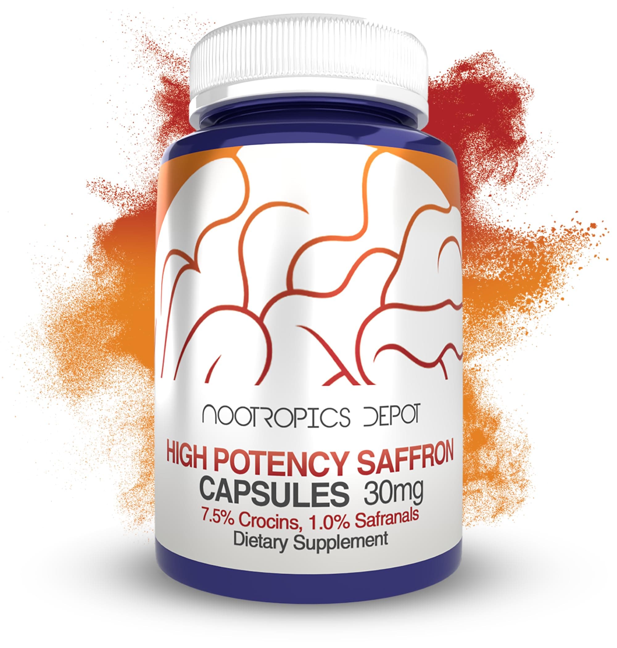 Nootropics Depot High Potency Saffron Extract Capsules | 30mg | Minimum 7.5% Crocins and 1% Safranals | Crocus sativus | 60 ct
