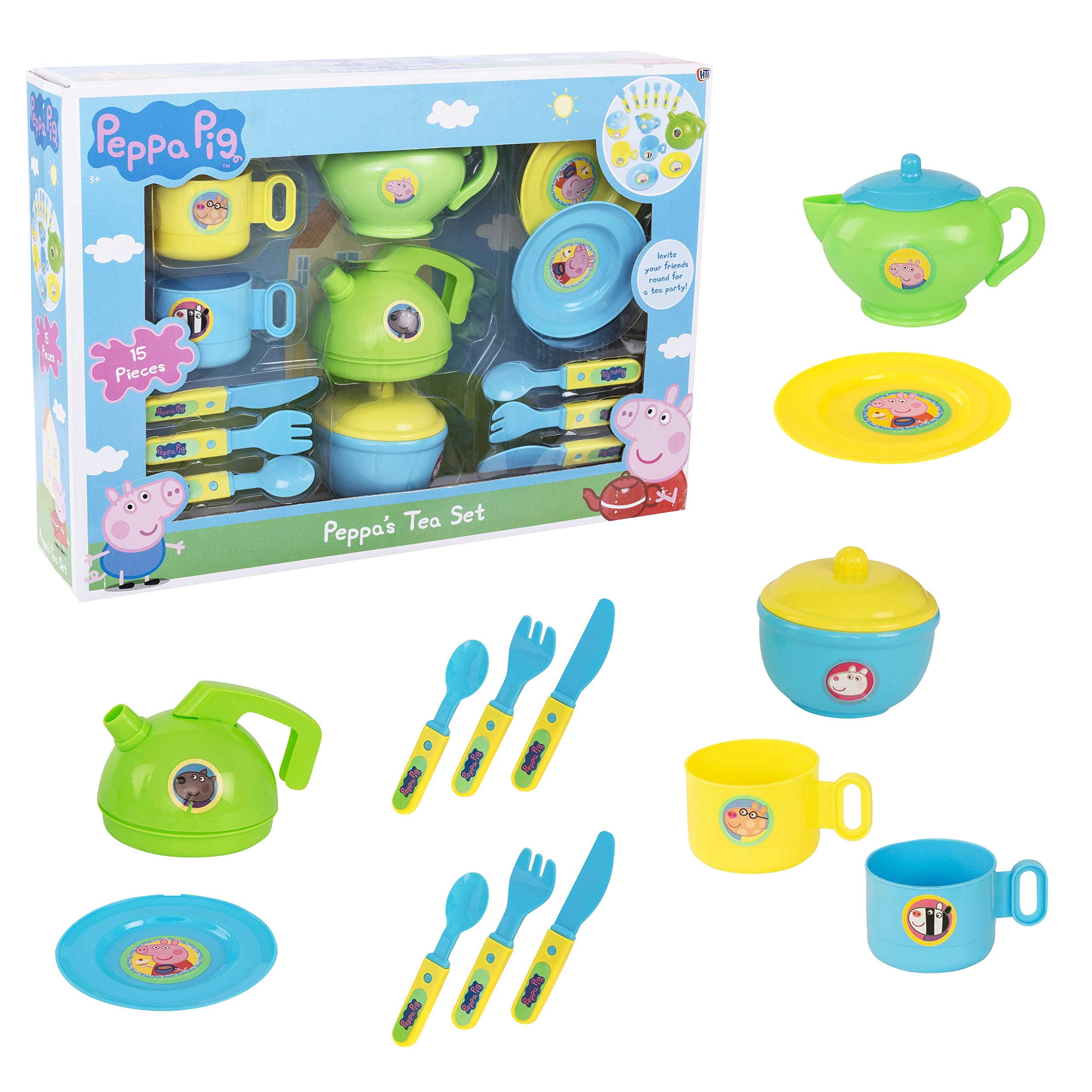 Peppa's Tea Set | Peppa Pig Roleplay | Includes Teapot, Kettle, Sugar Bowl, Cup & Saucers and Cutlery For Ages 3+