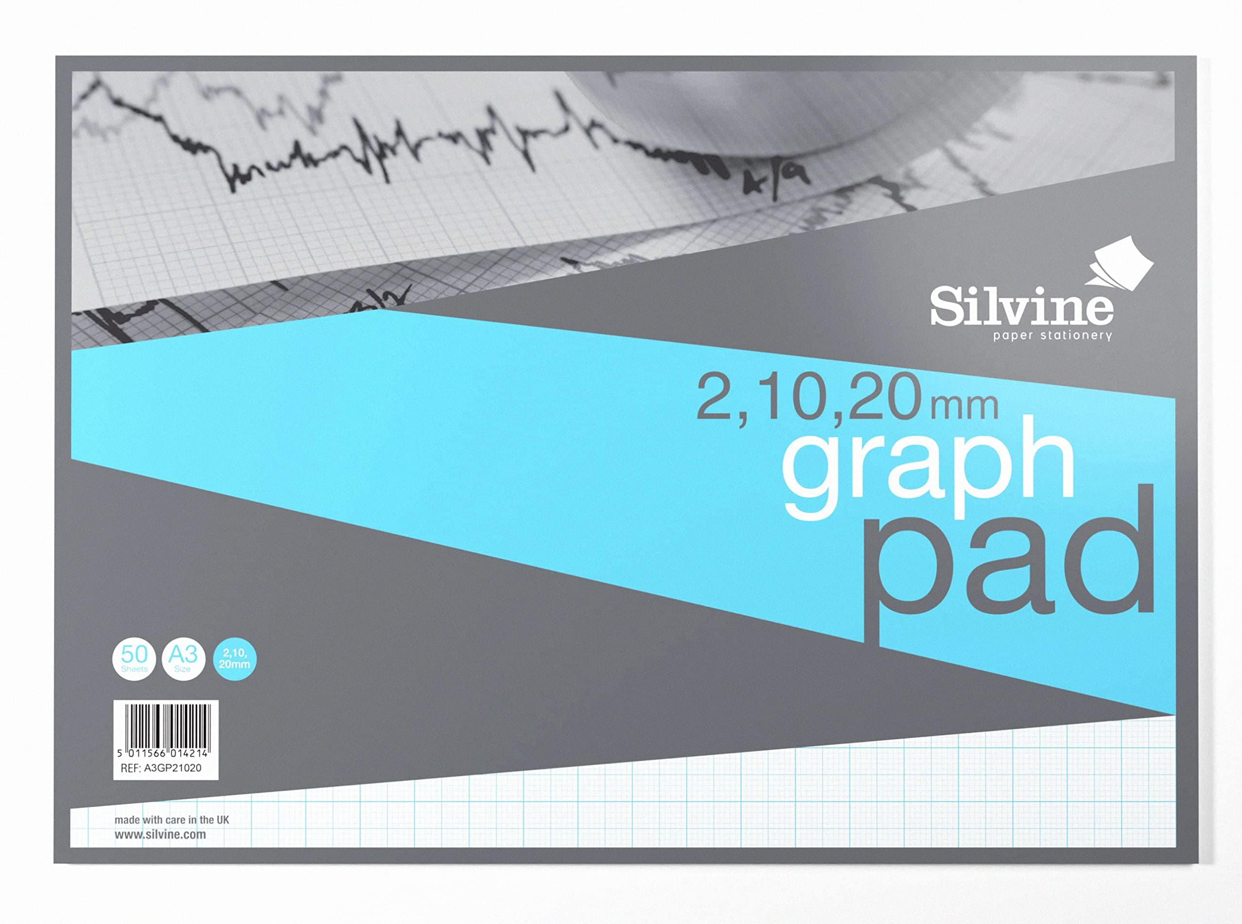 Silvine A3 Professional Graph Paper Pad - Printed 2-10-20mm Graph (50 Sheets)