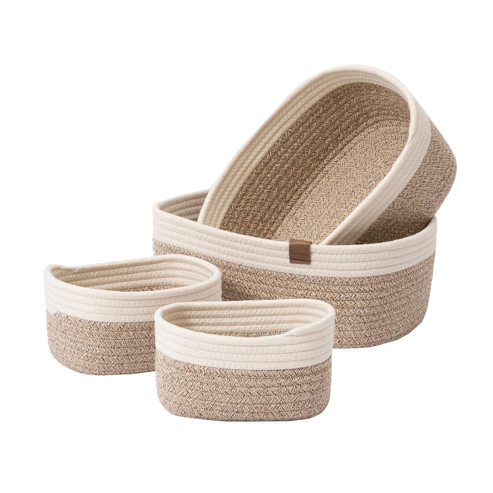 LA JOLIE MUSE Woven Storage Baskets for Organizing, Small Felt and Jute Wicker Basket for Bathroom Shelve Nursery, Decorative Basket Organizer Bins Set of 4, White&Desert