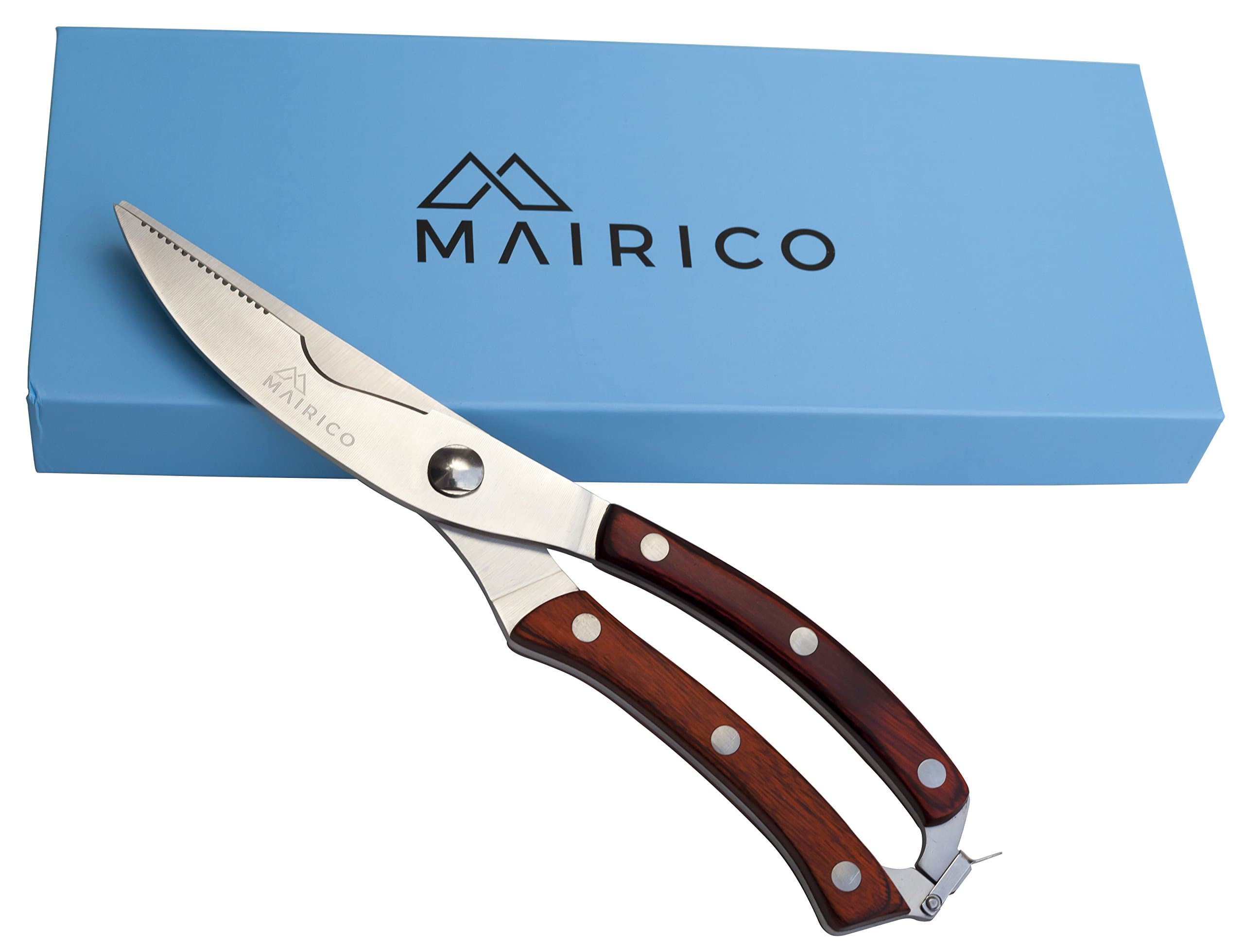 Premium Super Heavy Duty Spring Loaded Poultry Kitchen Shears with Stainless Steel Blades and Finest Wood Handles - Ultimate Kitchen Scissors for Bones